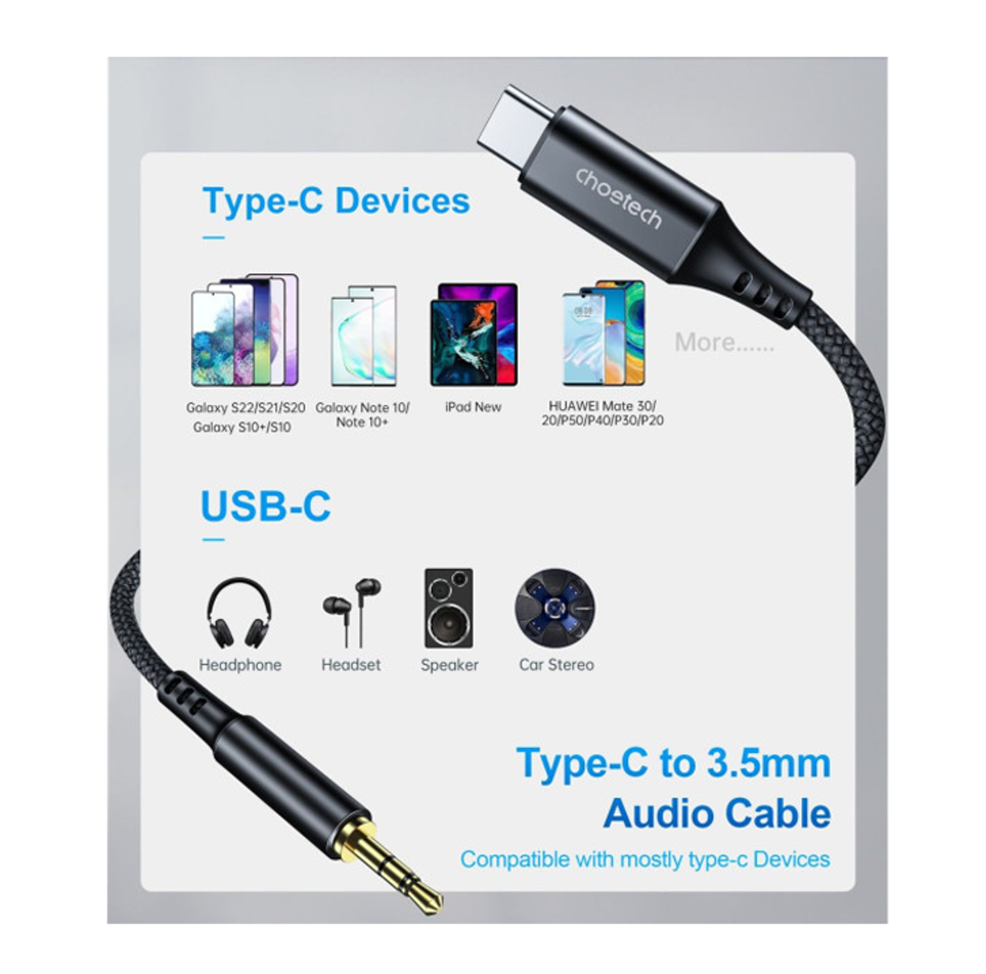 Choetech Type-C to 3.5mm Nylon Braided Audio Cable 1m - Best Prices