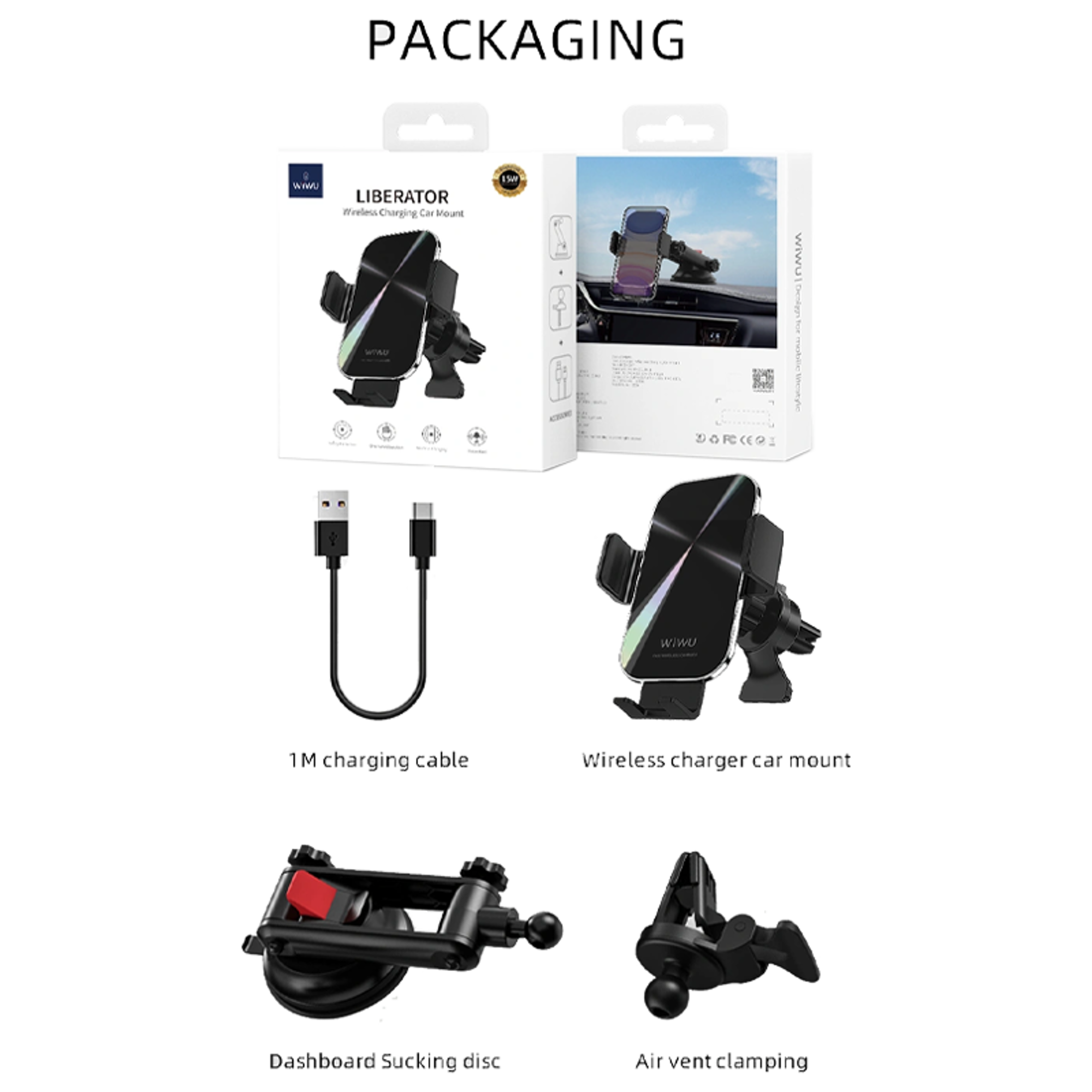 WiWU CH307 Liberator 15W Wireless Charging Car Mount - Best Prices
