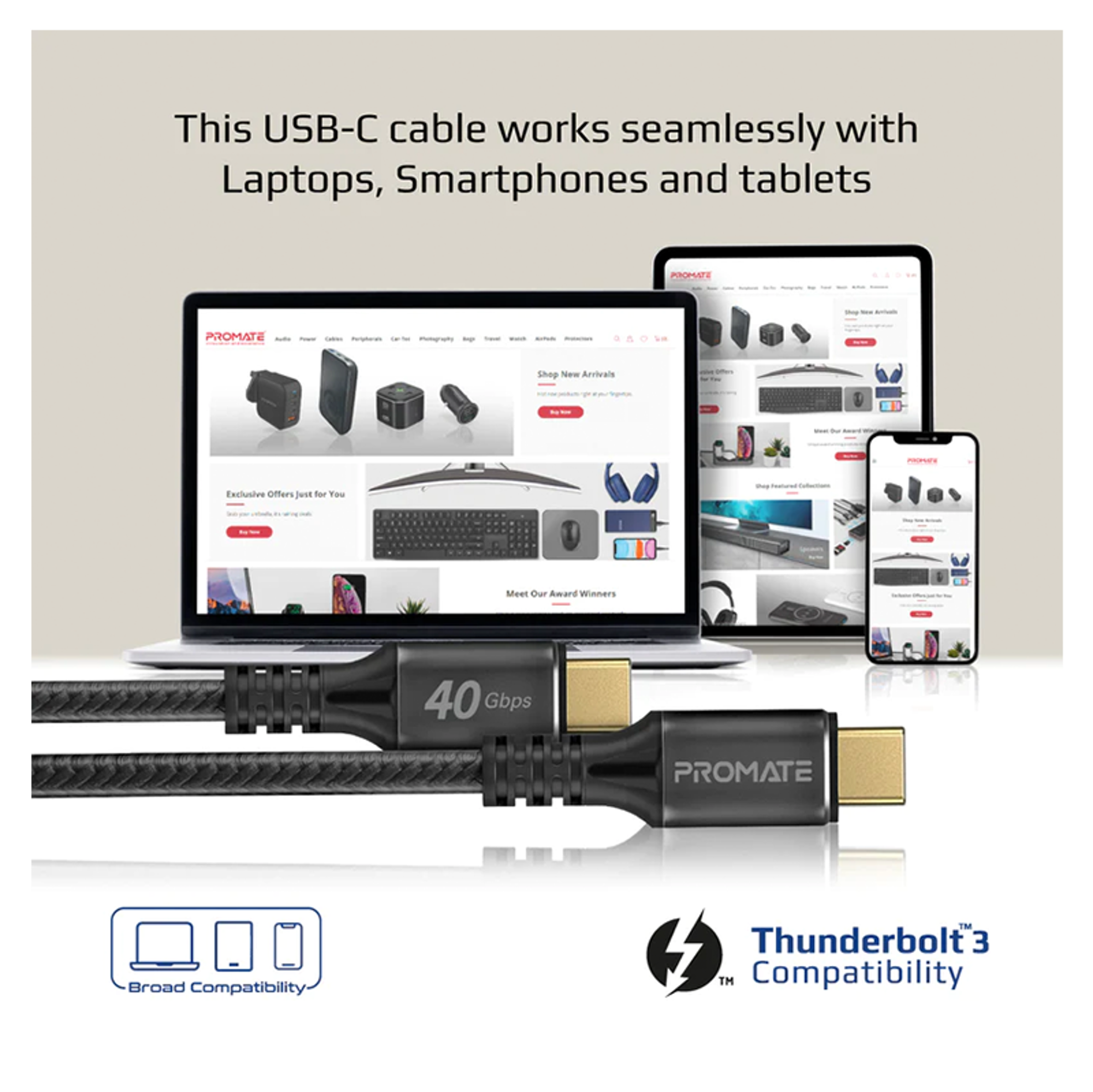 PROMATE 240W Super Speed Fast Charging USB-C Cable - Best Prices