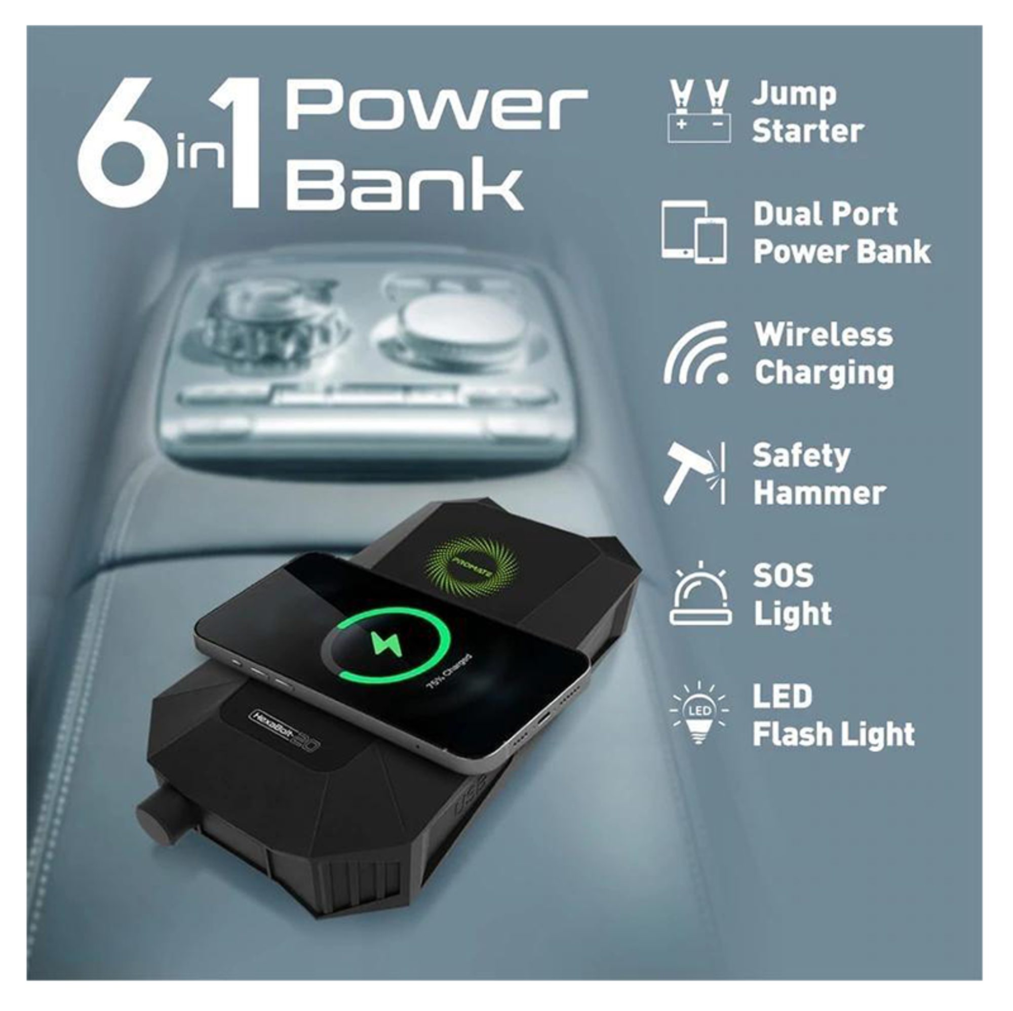 PROMATE HexaBolt 20 Jump Starter Power Bank 19200mAh - Best Prices