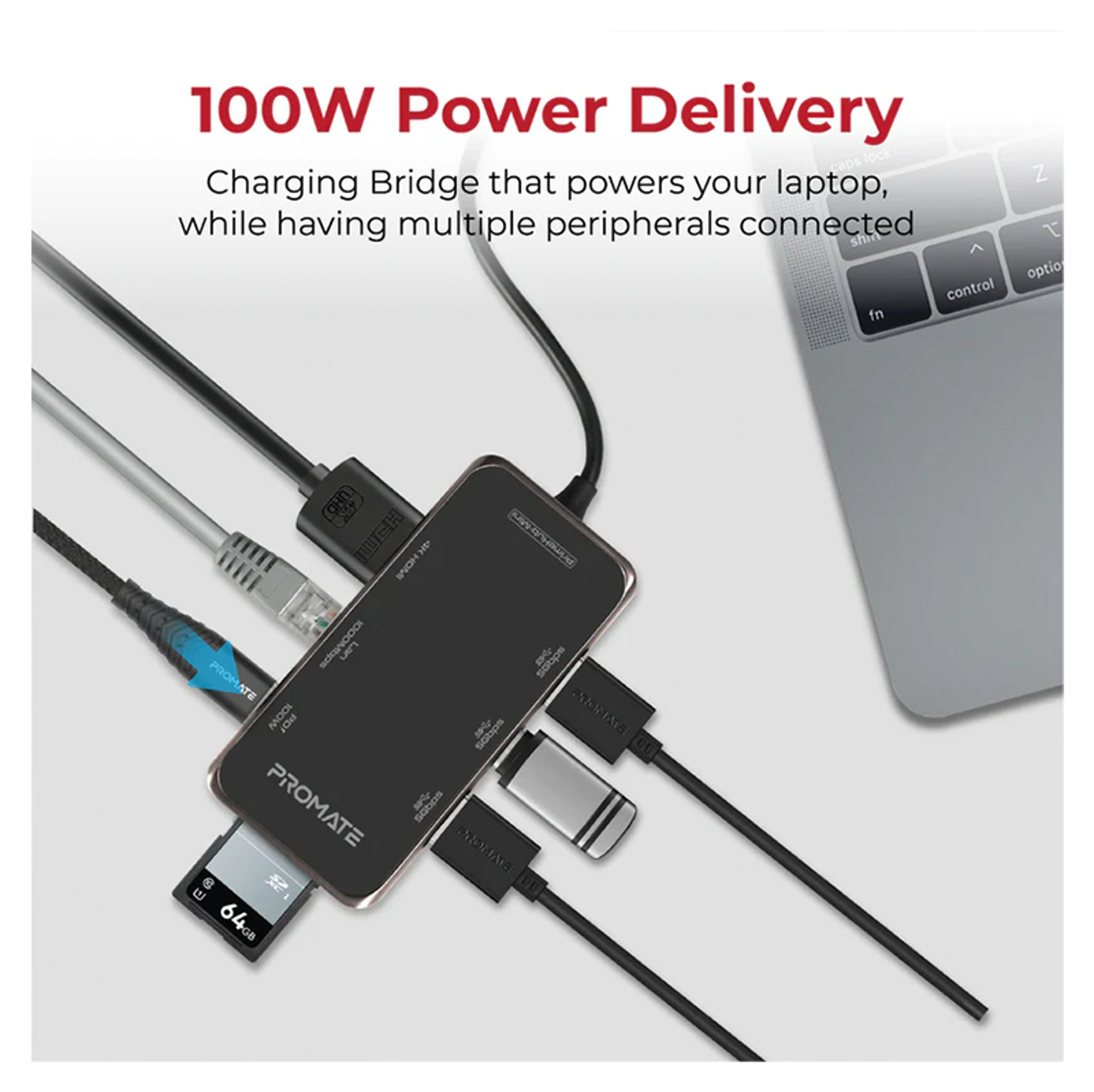 PROMATE 8 in 1 Ultra Compact Multiport Hub 100W Power Delivery - Best Prices