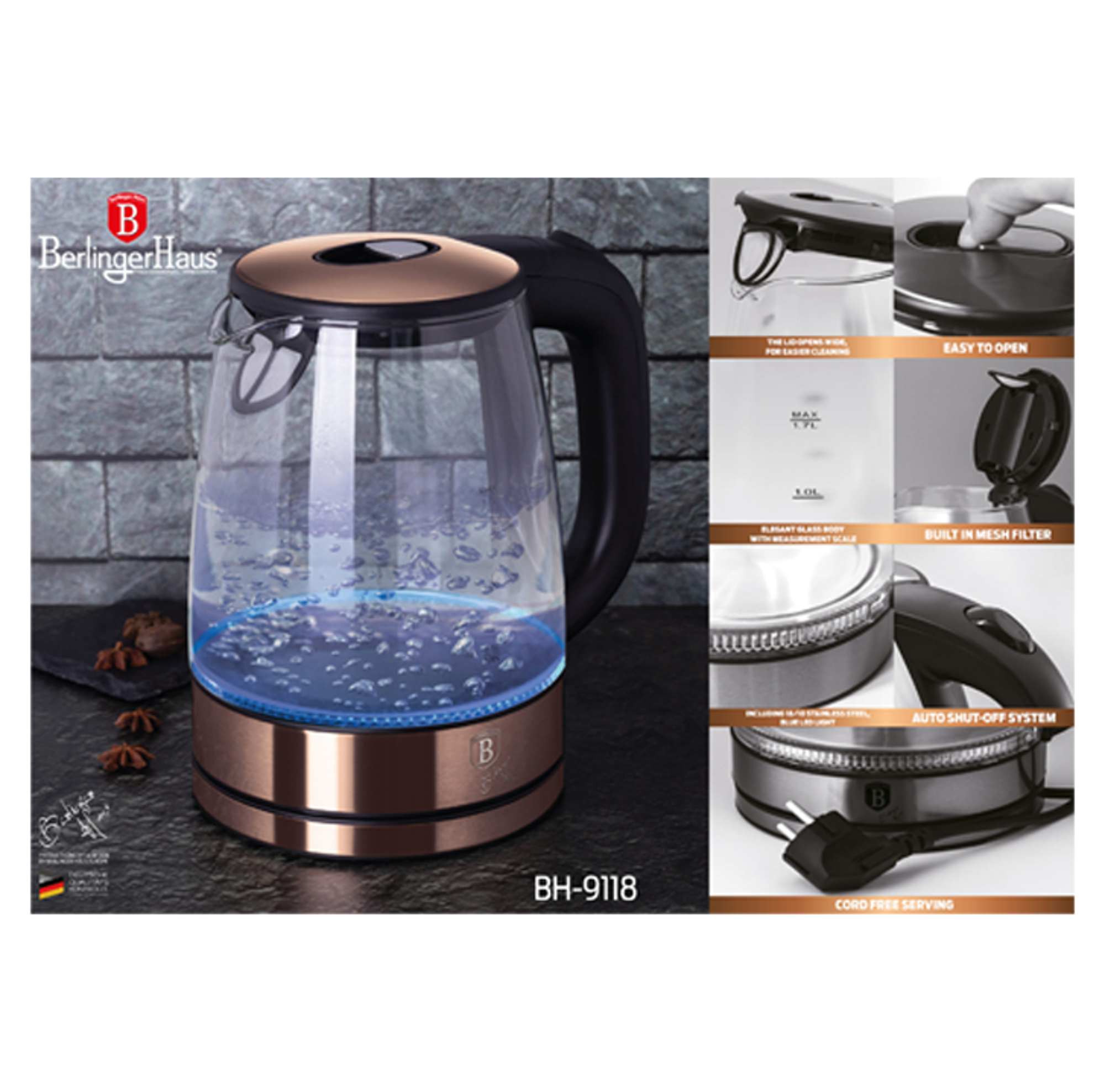 Berlinger Haus Electric Glass Kettle 1.7L - Best Prices