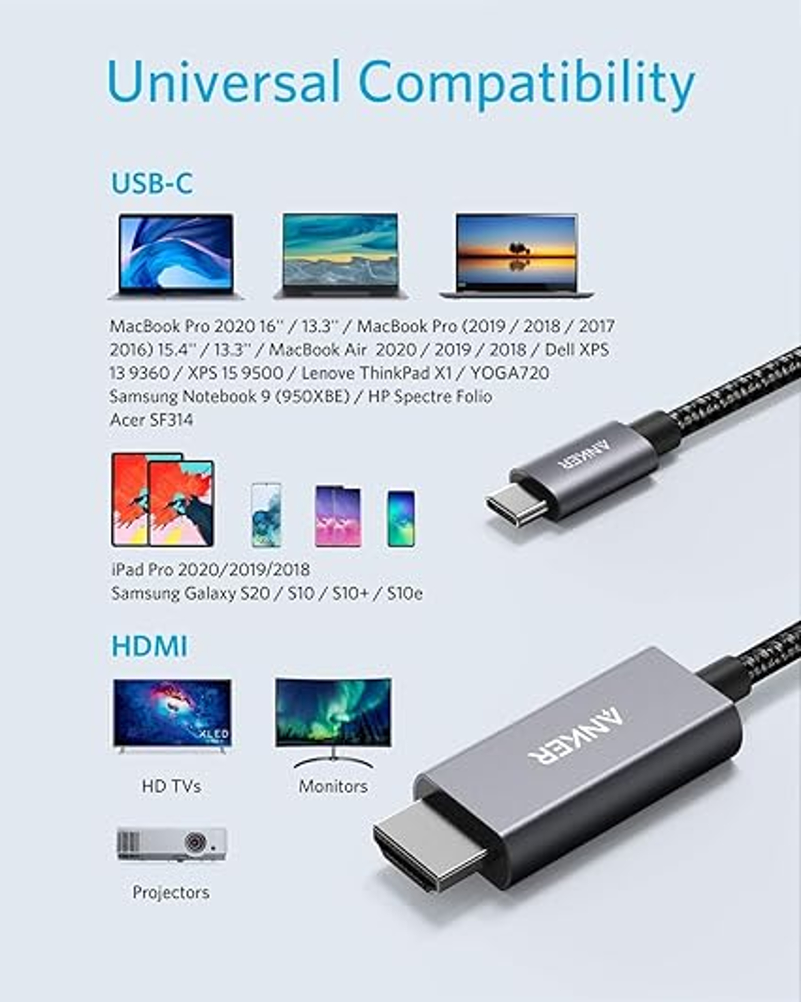أنكر كيبل تايب-سي إلى HDMI 4K بطول 1.8م - أفضل سعر