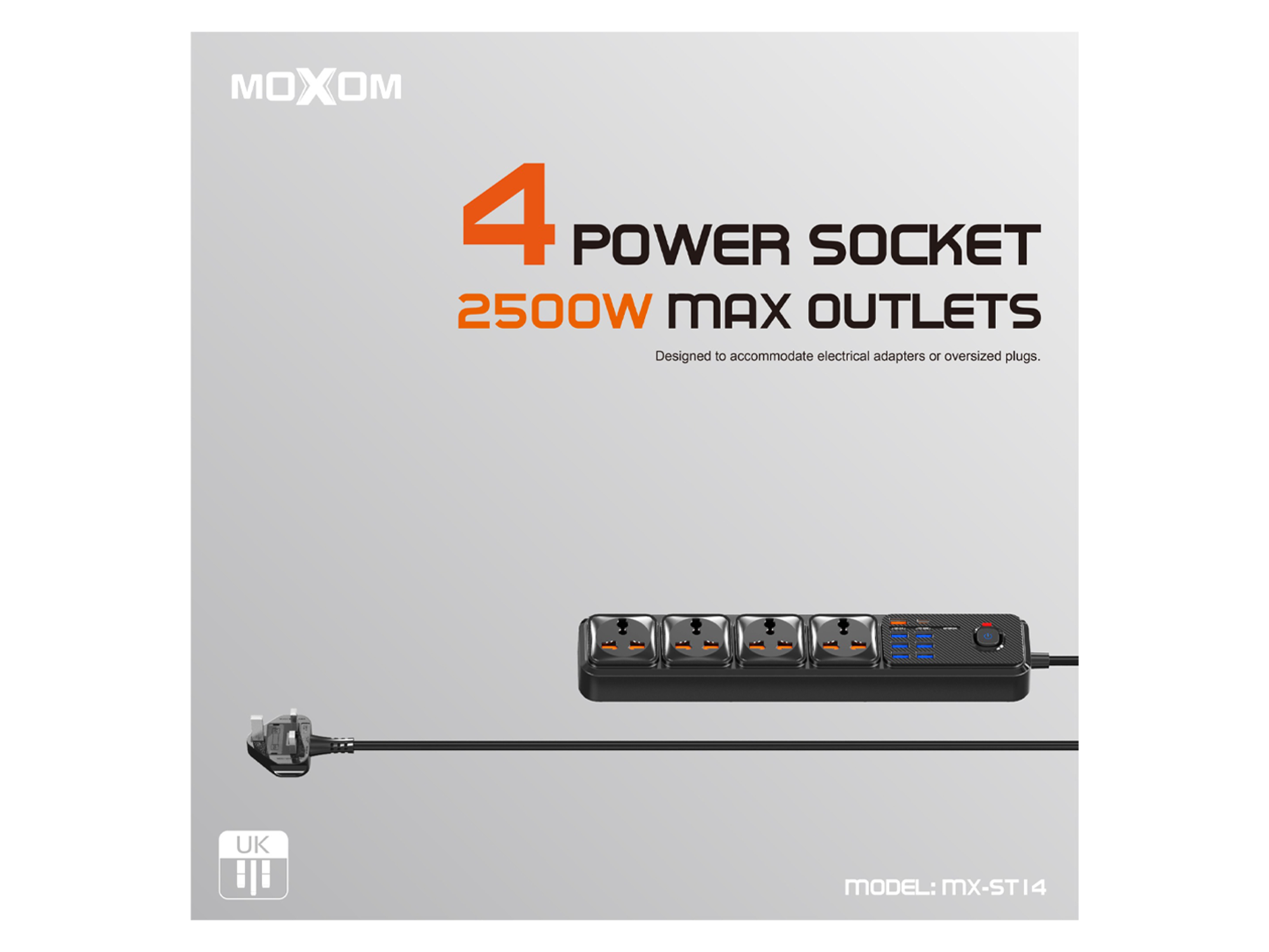 Moxom MX-ST16 7USB + 1PD 2500W Max Outlets 12in1 Power Strip - Best Prices