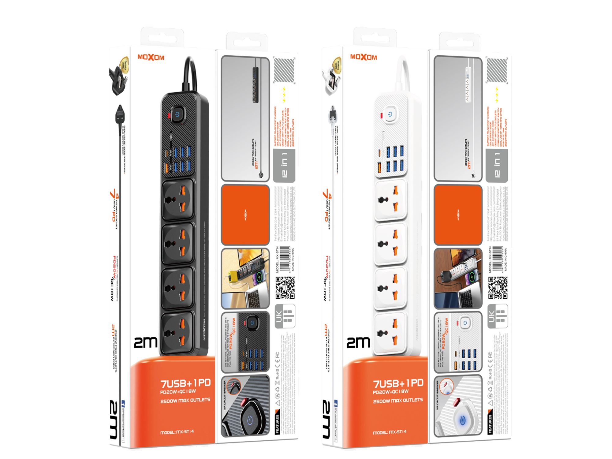 Moxom MX-ST16 7USB + 1PD 2500W Max Outlets 12in1 Power Strip - Best Prices