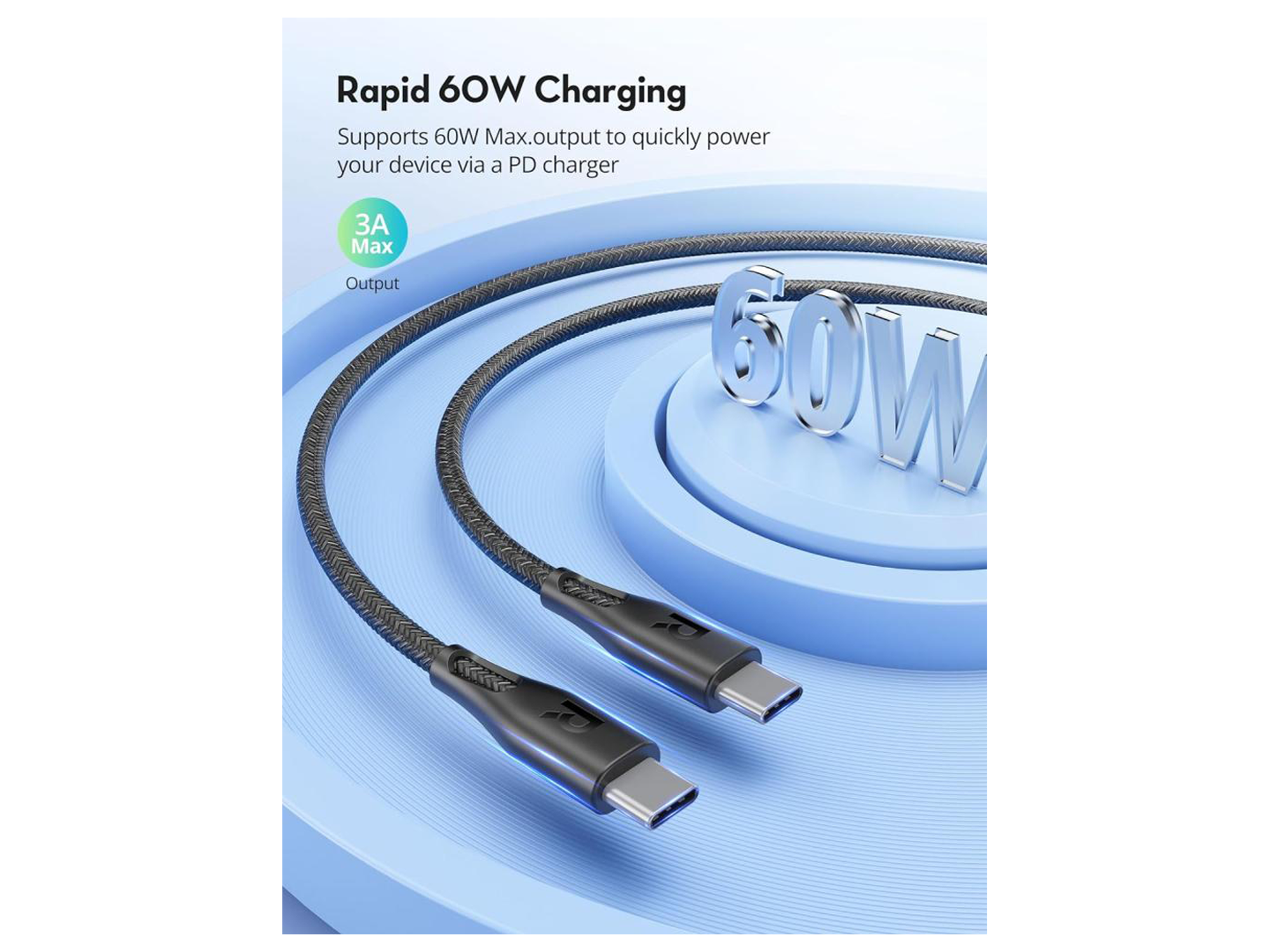 RAVPower 60W Fast Charging Type-C Cable Nylon Braid Cable 2m - Best Prices