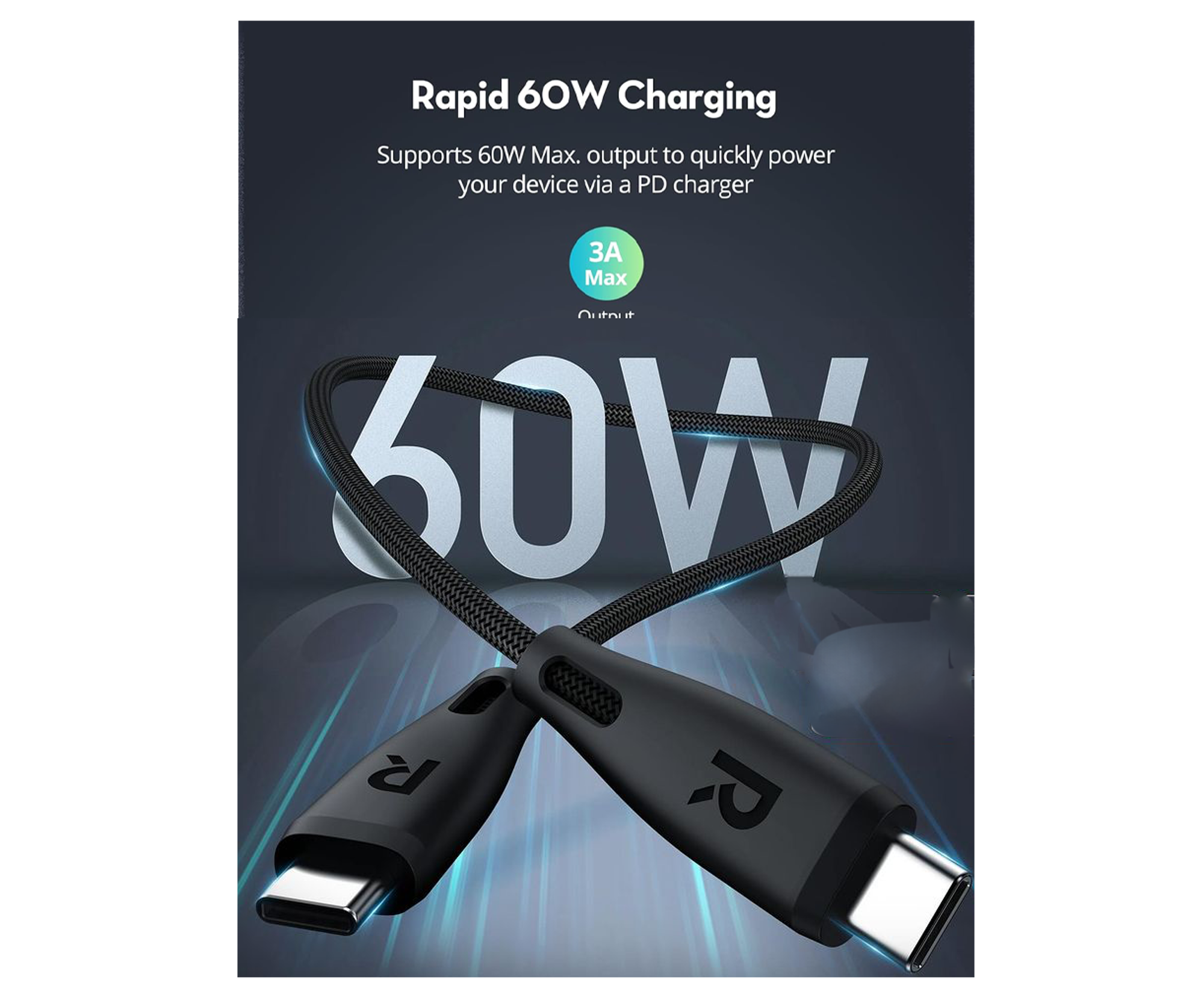 RAVPower CB1037 Type-C 60W Fast Charging Cable 1.2m - Best Prices