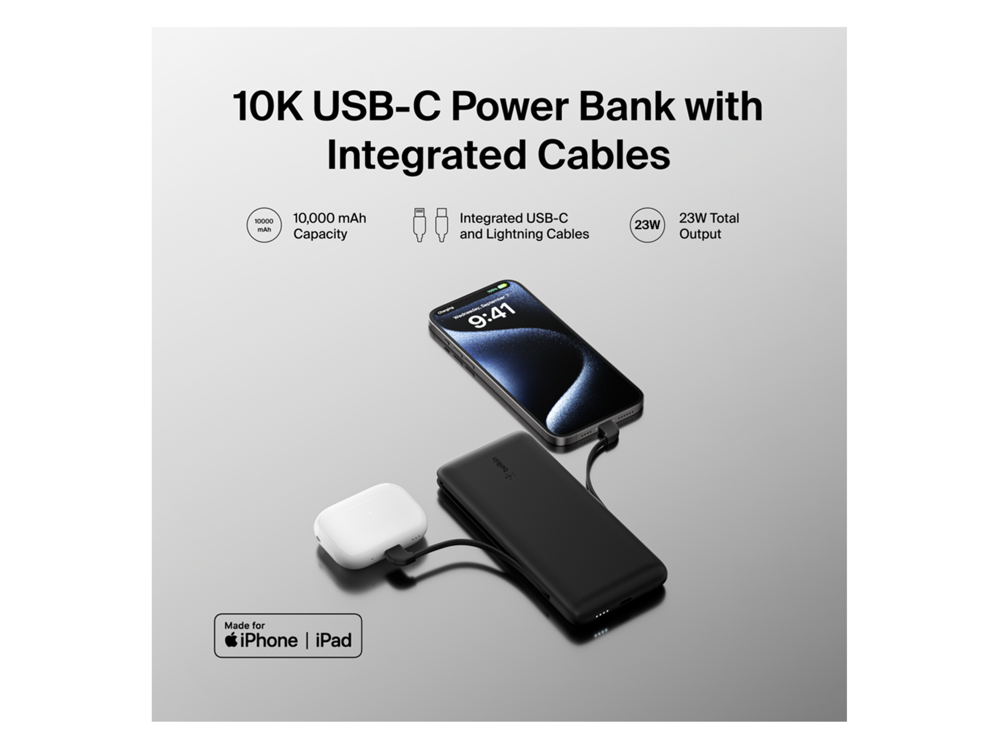 Belkin BoostCharge Plus 10K USB-C Power Bank with Integrated Cables - Best Prices