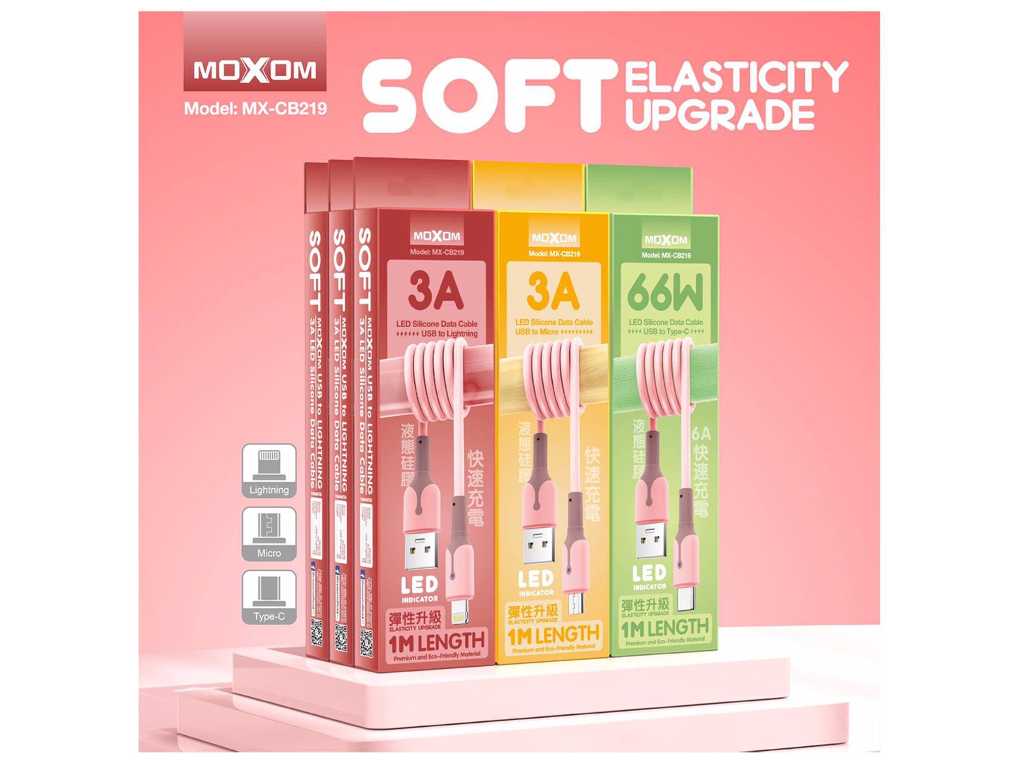 Moxom MX-CB219 1 Meter 3A LED Silicone Data Cable - Best Prices