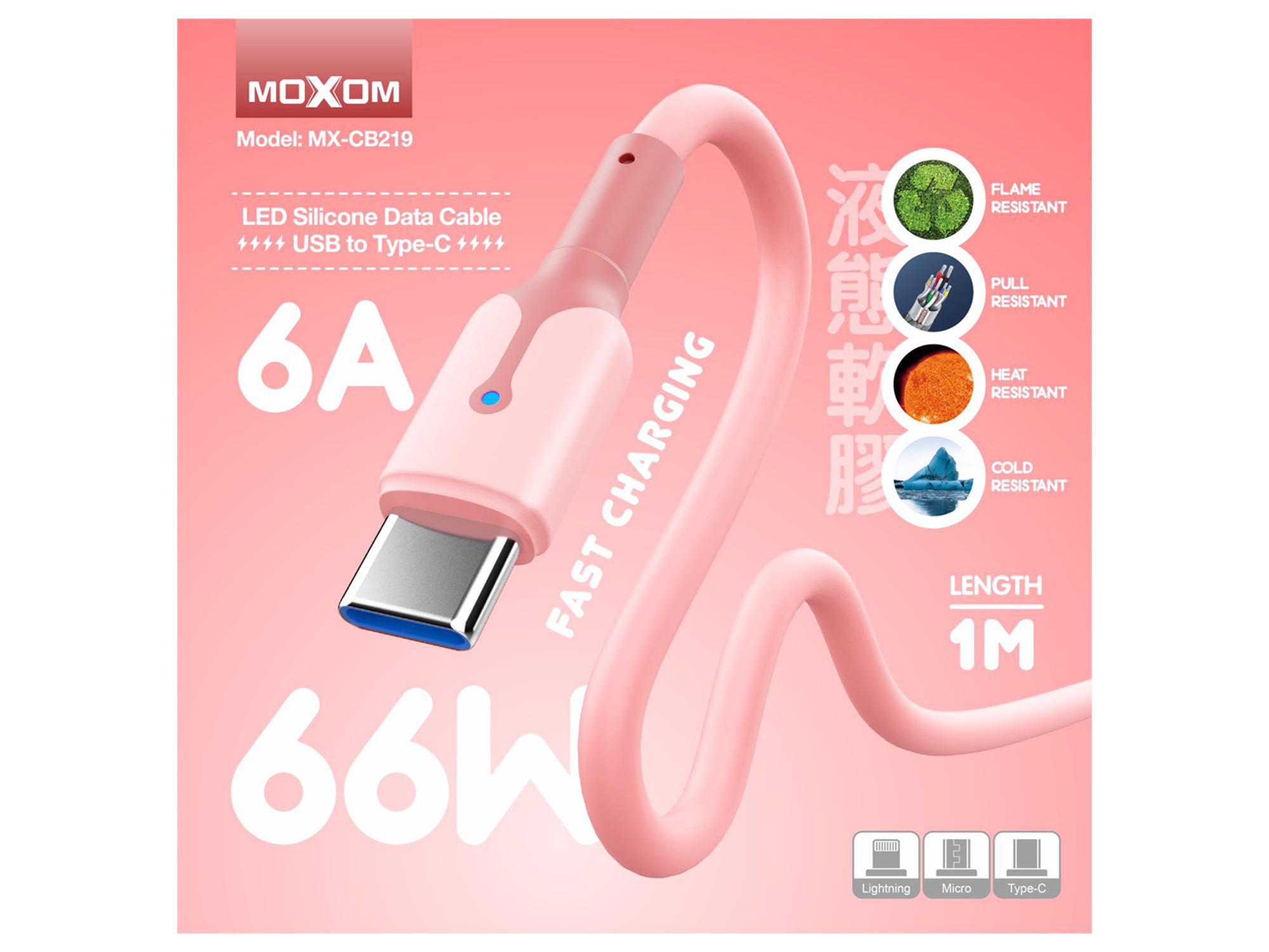 Moxom MX-CB219 1 Meter 3A LED Silicone Data Cable - Best Prices