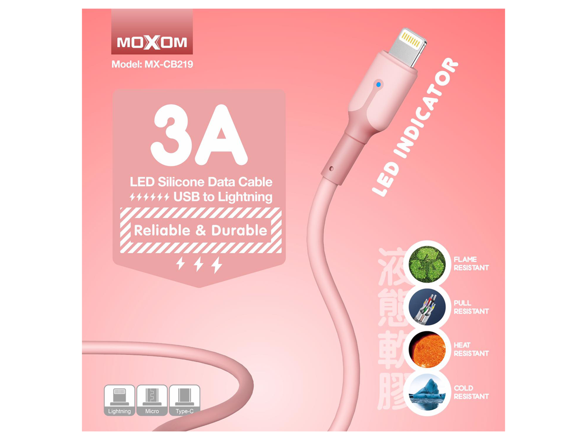 Moxom MX-CB219 1 Meter 3A LED Silicone Data Cable - Best Prices