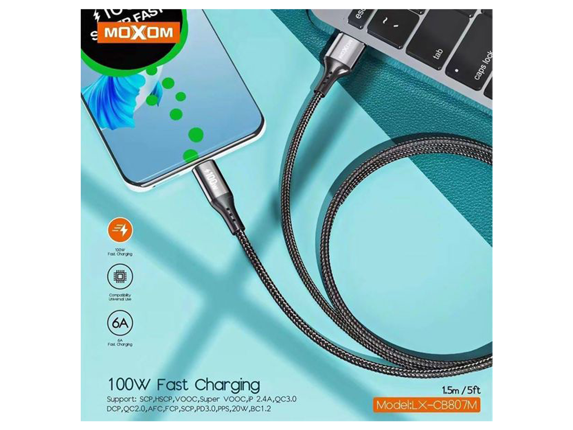 موكسوم LX-CB807 كيبل شحن و بيانات يو اس بي الى تايب سي - أفضل سعر