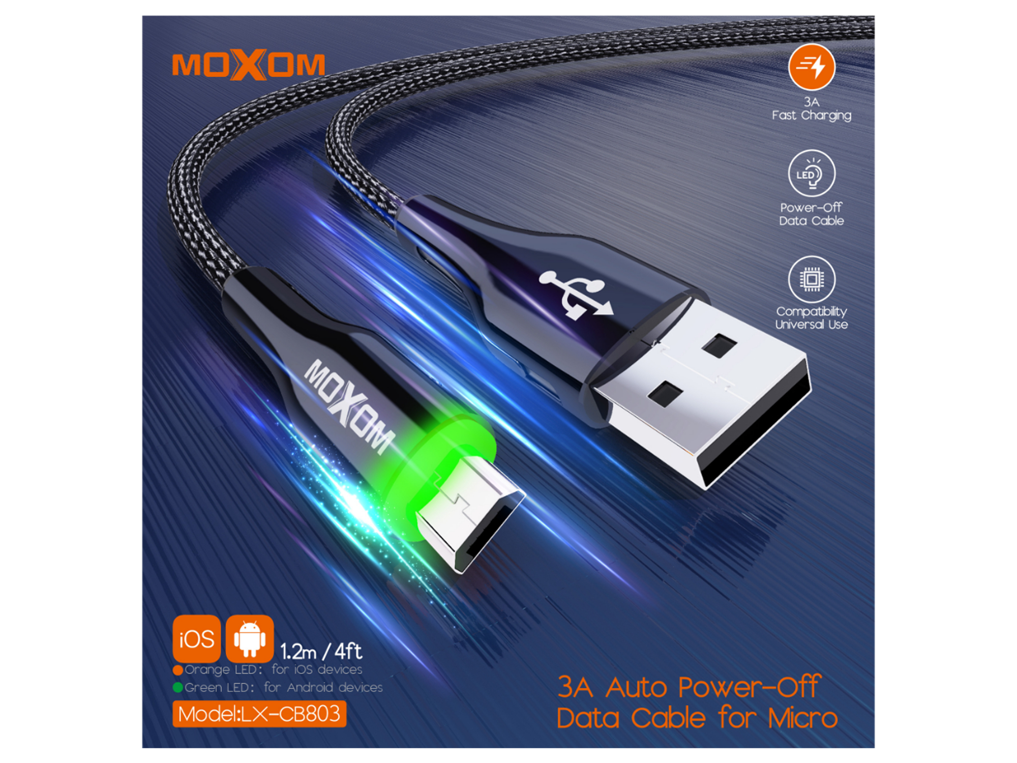 Moxom LX-CB803 3A Auto-Off Data Cable - Best Prices