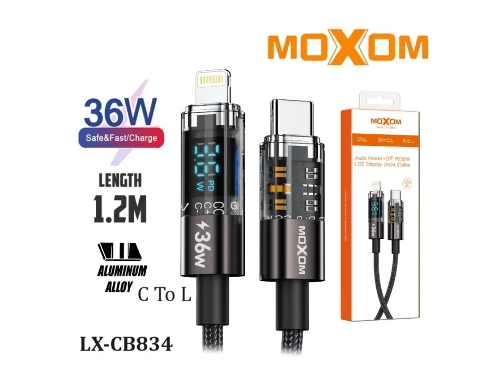 Moxom LX-CB834 PD Auto Power-Off LCD Display Data Cable Type-C to Lightning 36W - Best Prices