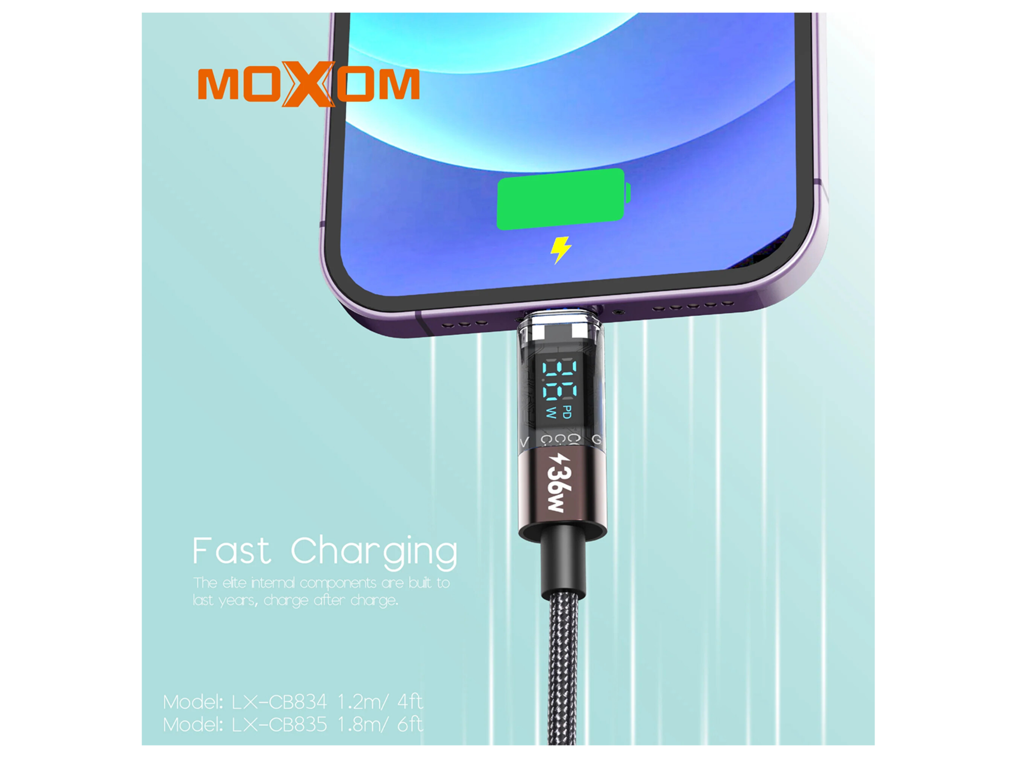 Moxom LX-CB834 PD Auto Power-Off LCD Display Data Cable Type-C to Lightning 36W - Best Prices