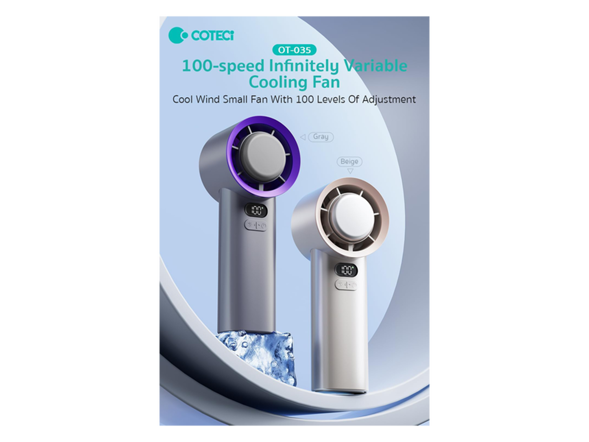 Coteci OT-035 Portable Handheld Fan 100-Speed Infinitely Variable Cooling - Best Prices