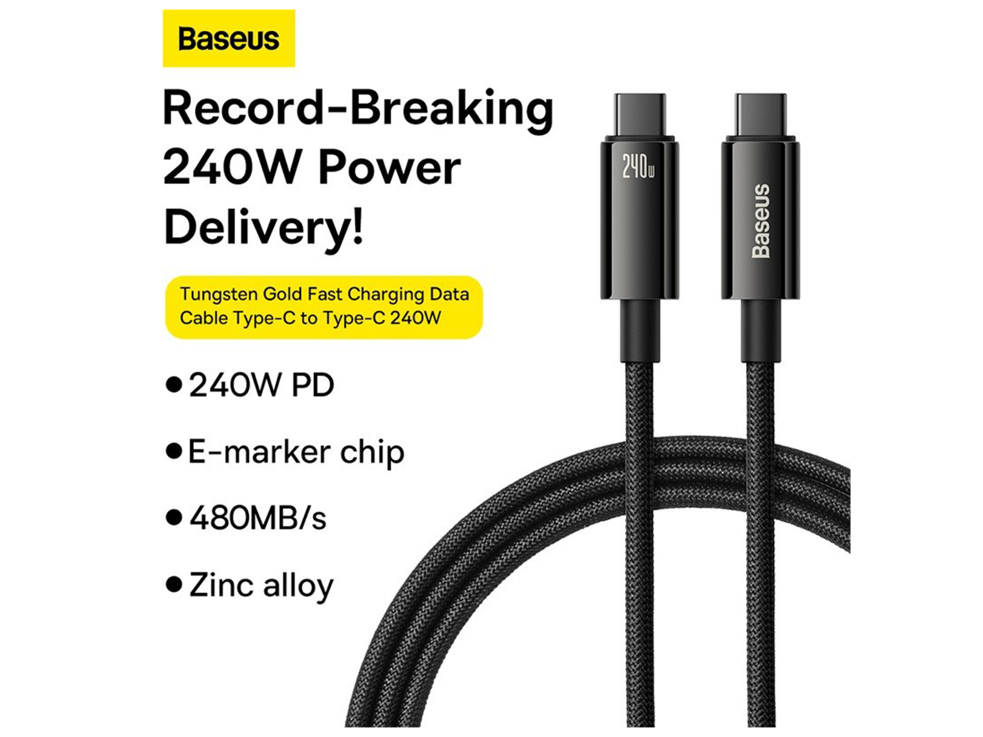 Baseus Tungsten Gold Fast Charging Data Cable Type-C to Type-C 240W - Best Prices