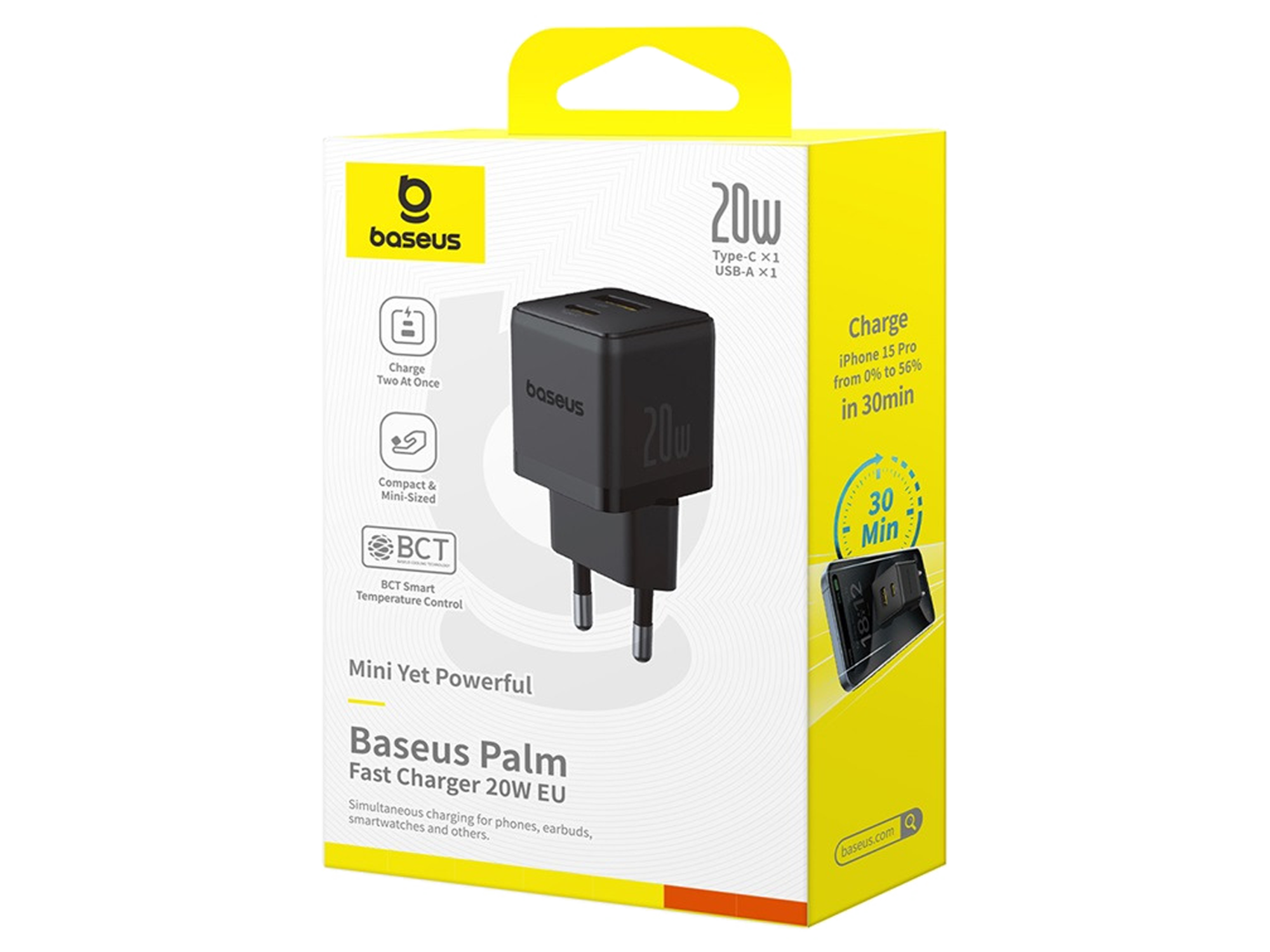 Baseus Palm Fast Charger C+U 20W EU(with Baseus Mini Cable USB-C to USB-C 60W (20V/3A) 1m) - Best Prices