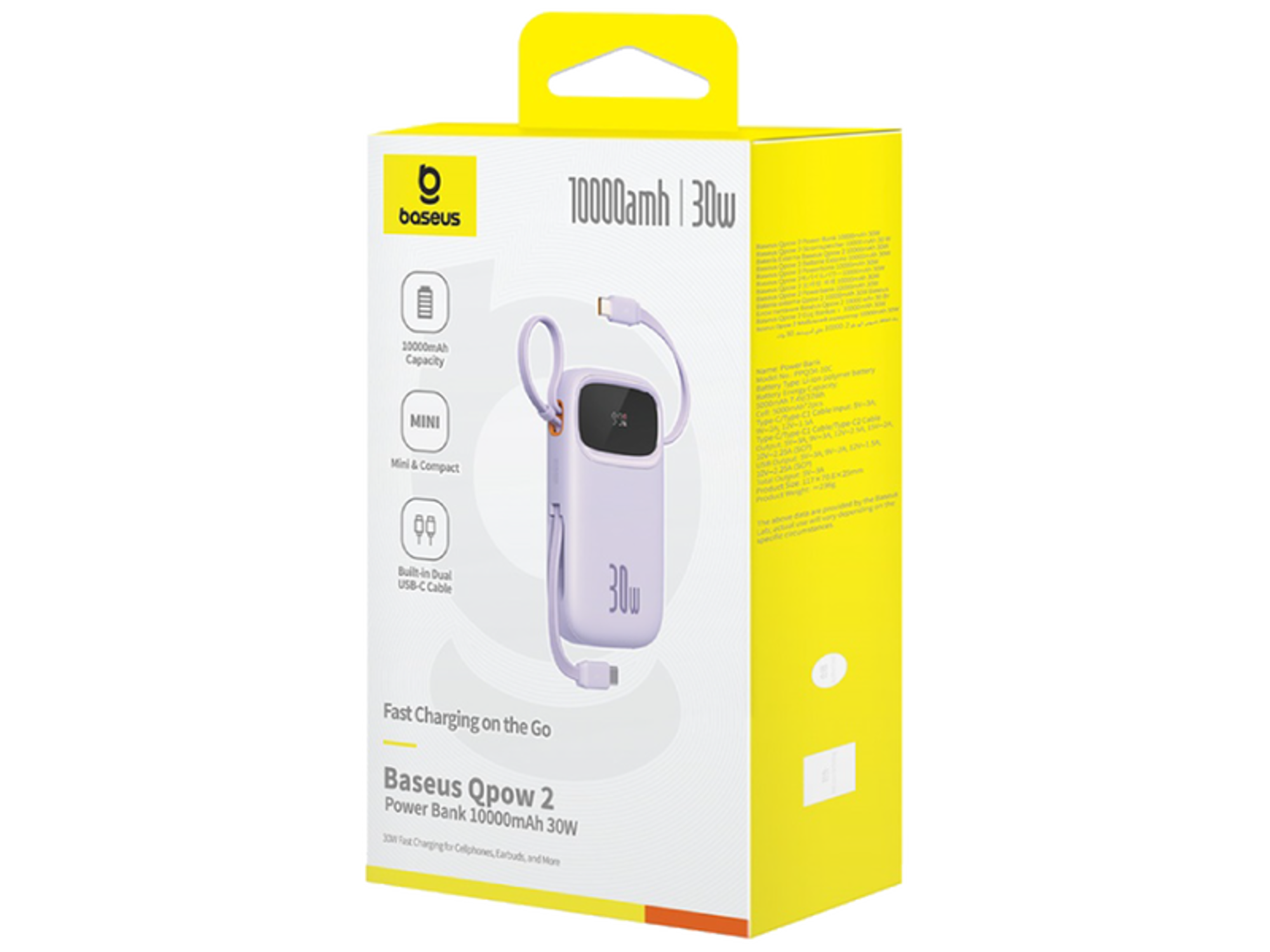 OS-Baseus QPow 2 Digital Display Fast-Charging Power Bank with 2 Built-in Type-C Cable 30W - Best Prices