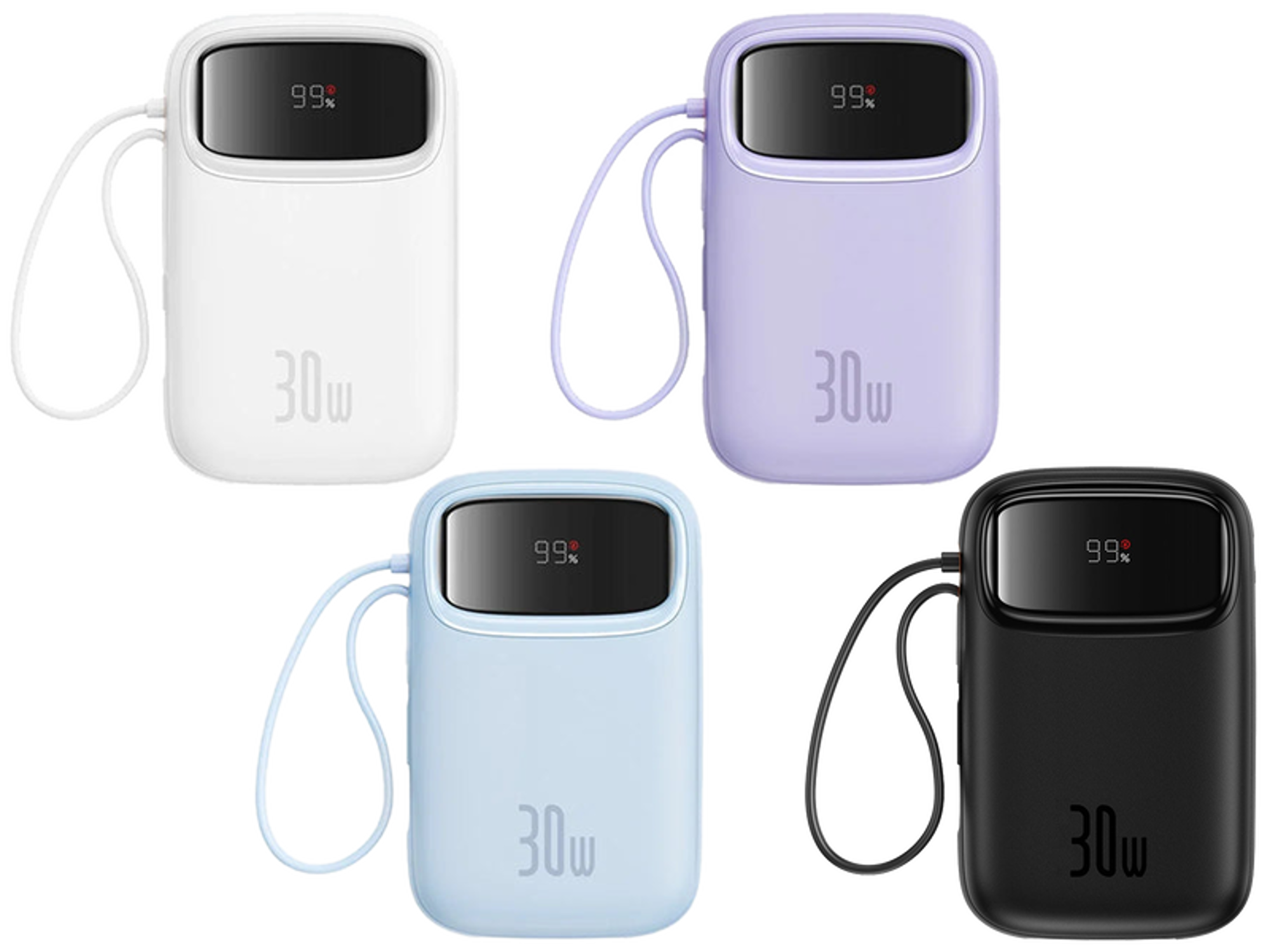 OS-Baseus QPow 2 Digital Display Fast-Charging Power Bank with 2 Built-in Type-C Cable 30W - Best Prices