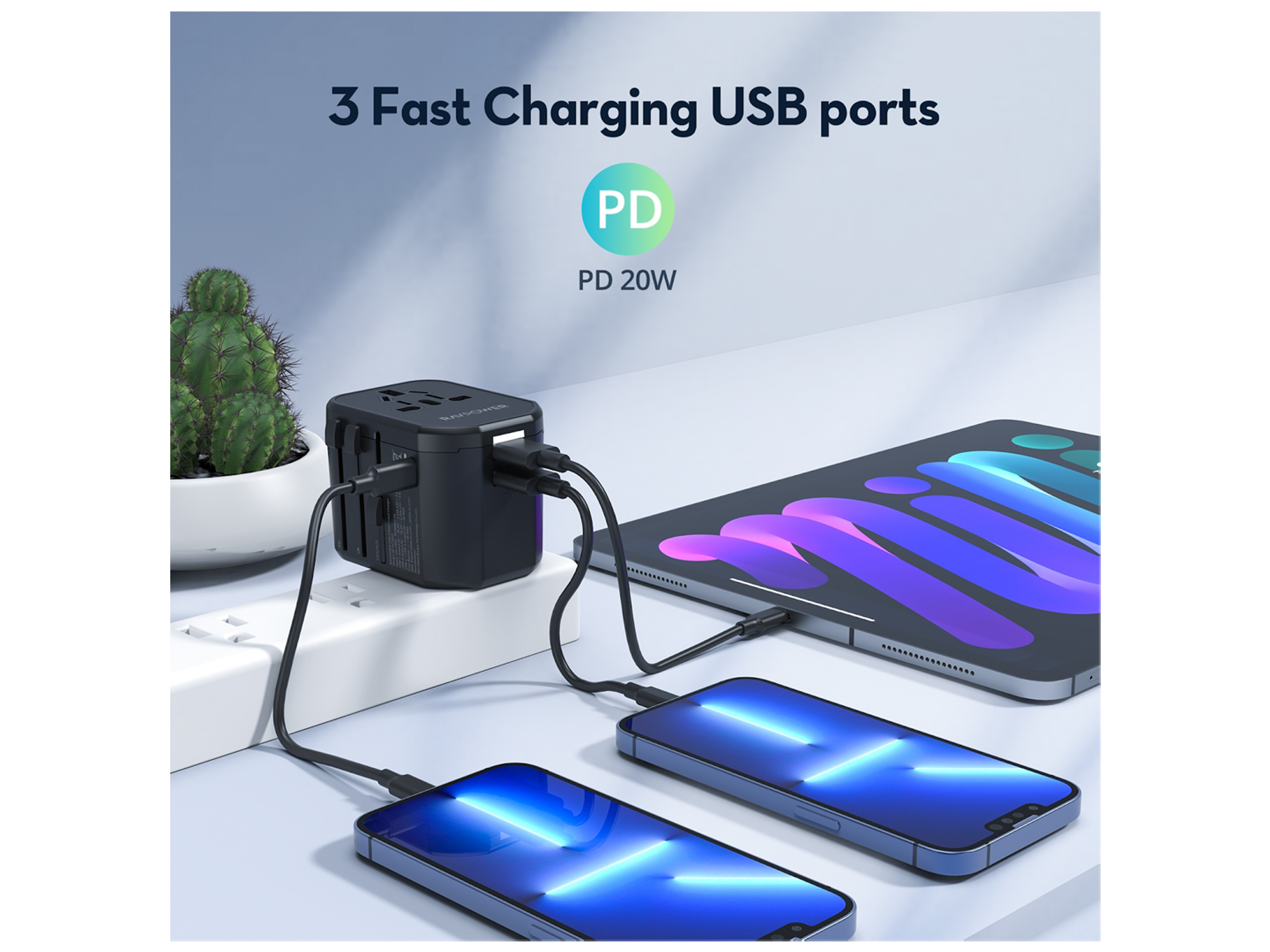 RAVPower 20W Multi-Port Travel Plug with Two USB Ports And A Type-C Port - Best Prices