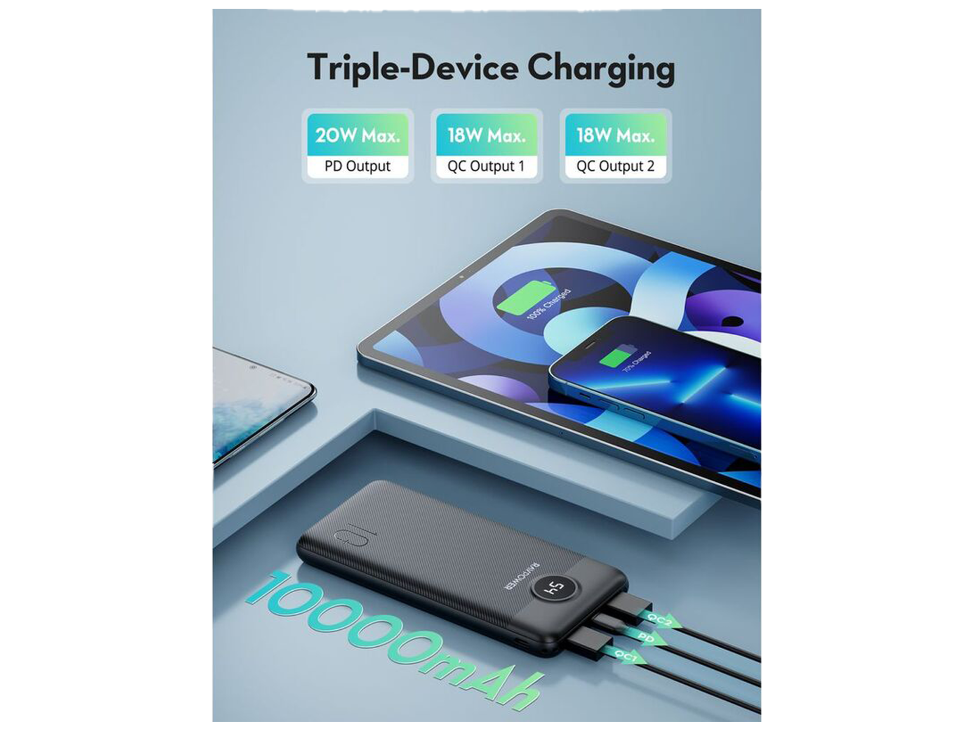 راف باور Pd Pioneer باوربانك 20 واط 10000مللي امبير ب 3 منافذ - أفضل سعر