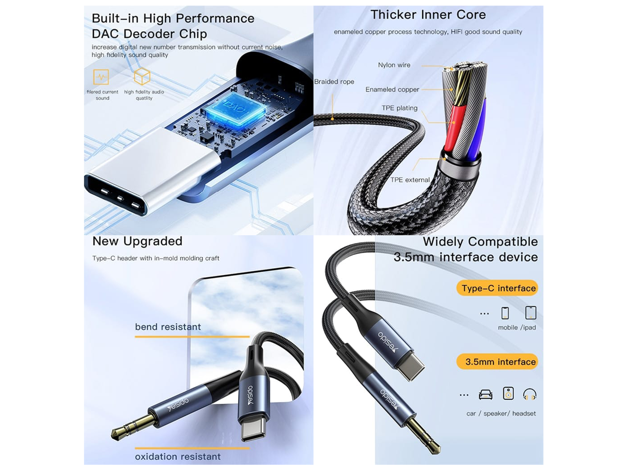 Yesido YAU42 Type C to Audio 3.5mm Cable - Best Prices