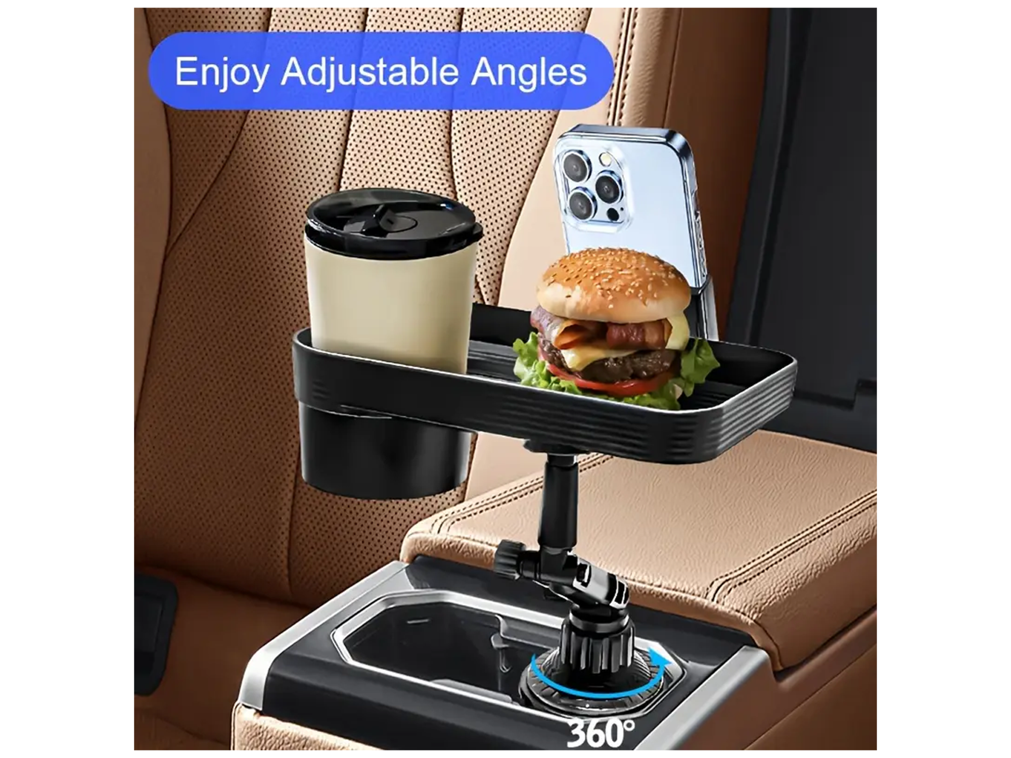 3-in-1 Adjustable Car Cup Holder Tray with Expanding Base & Phone Mount - Best Prices
