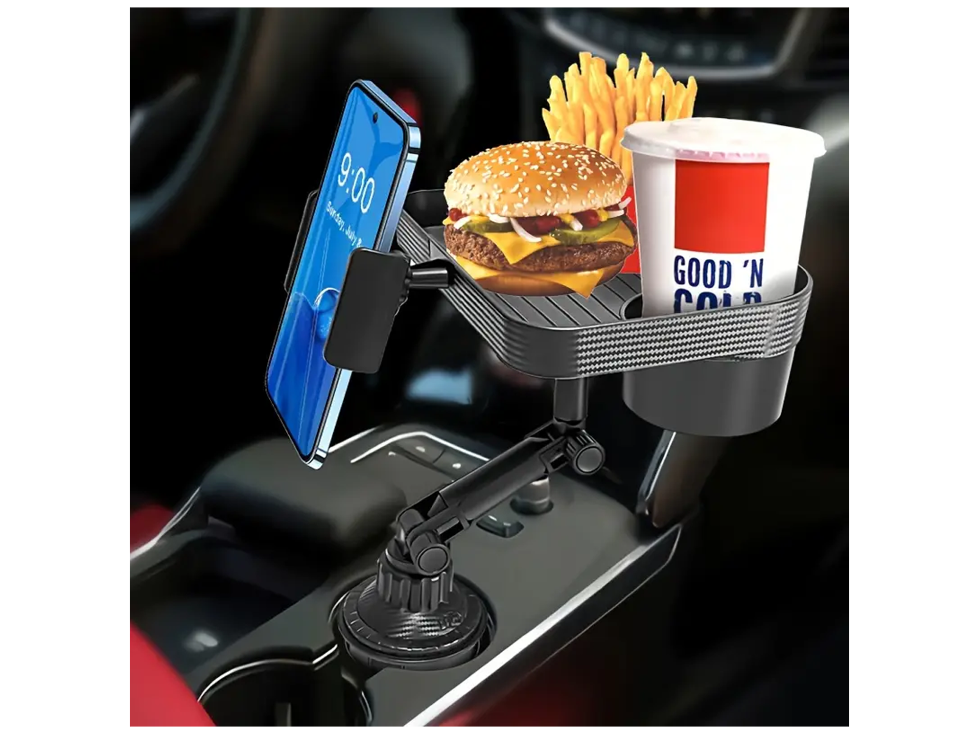 3-in-1 Adjustable Car Cup Holder Tray with Expanding Base & Phone Mount - Best Prices