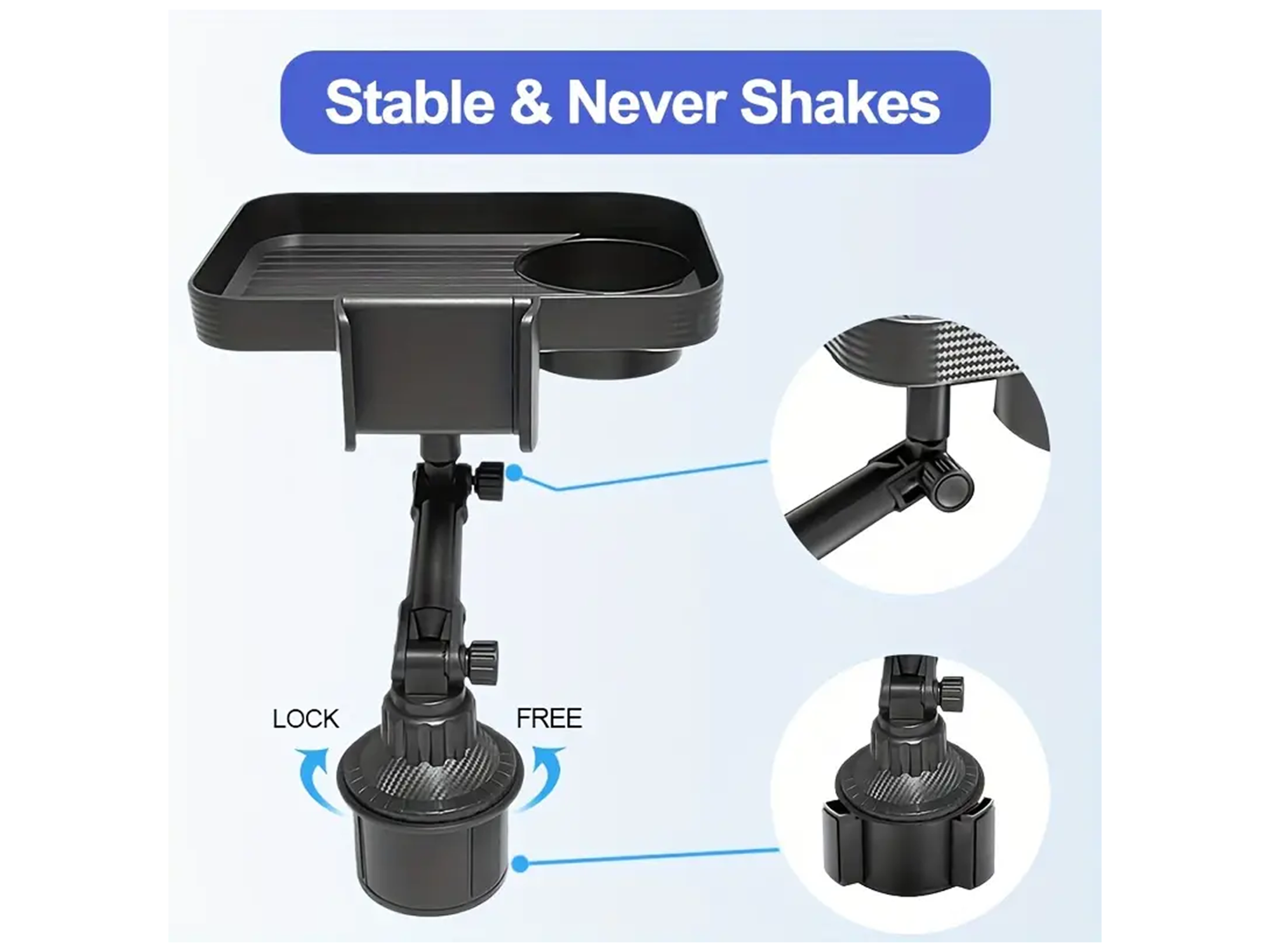 3-in-1 Adjustable Car Cup Holder Tray with Expanding Base & Phone Mount - Best Prices