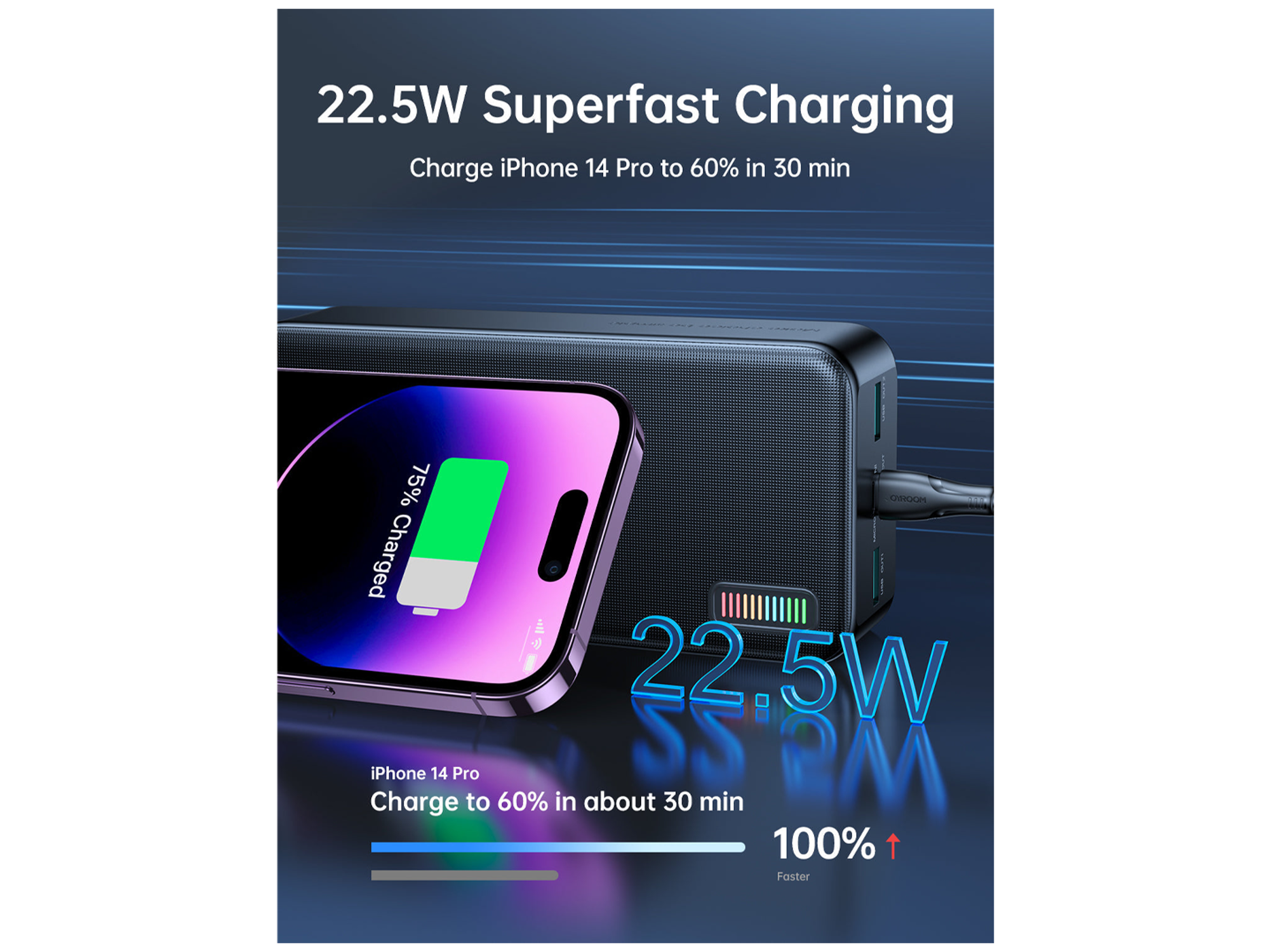 JoyRoom JR-QP196 Dazzling 30000mah 22.5W Fast Charging Powerbank with 4 Color LED Charge Indicator - Best Prices