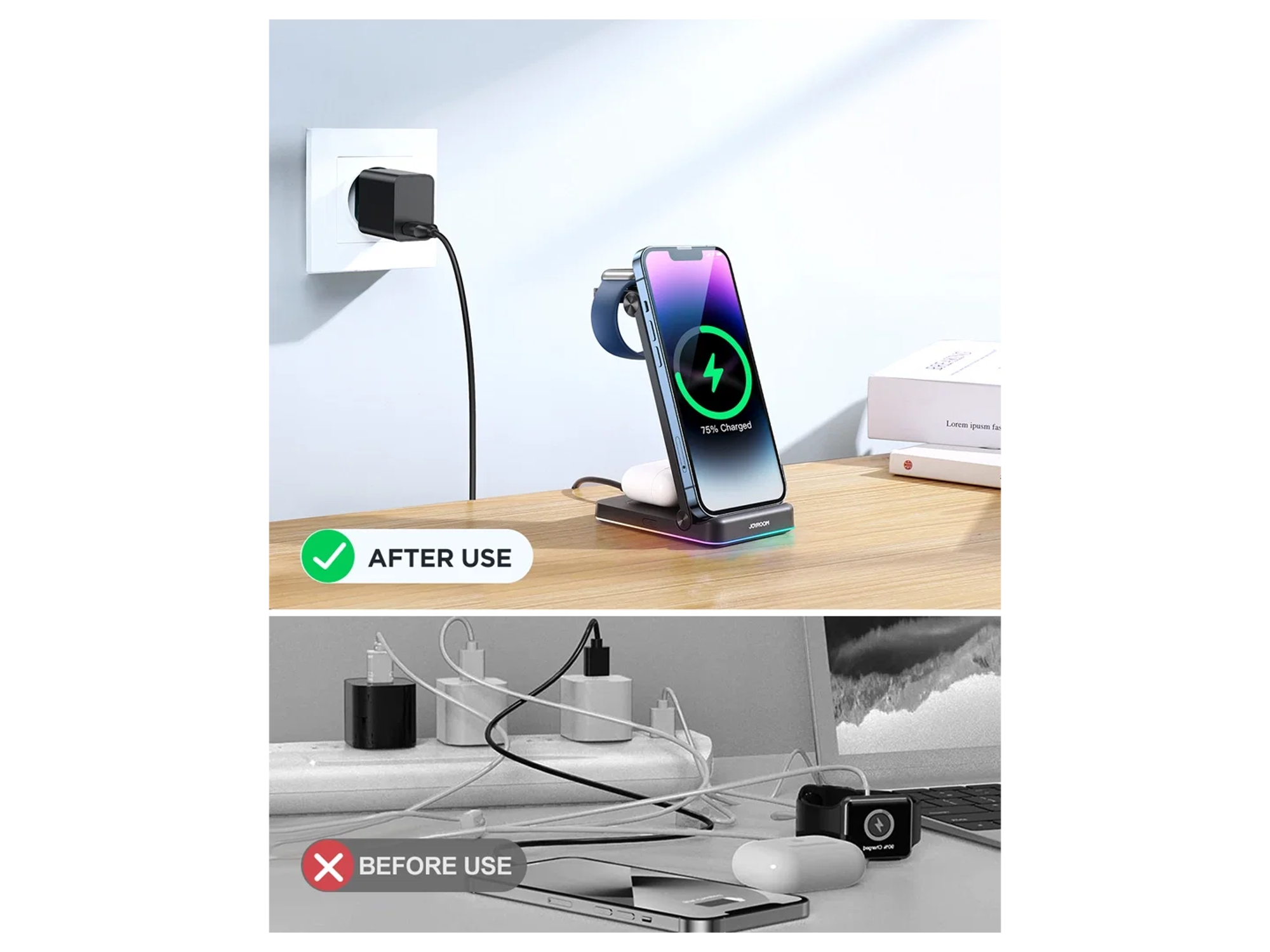JoyRoom JR-WQN01 15W 3-in-1 Foldable Wireless Charging Station - Best Prices