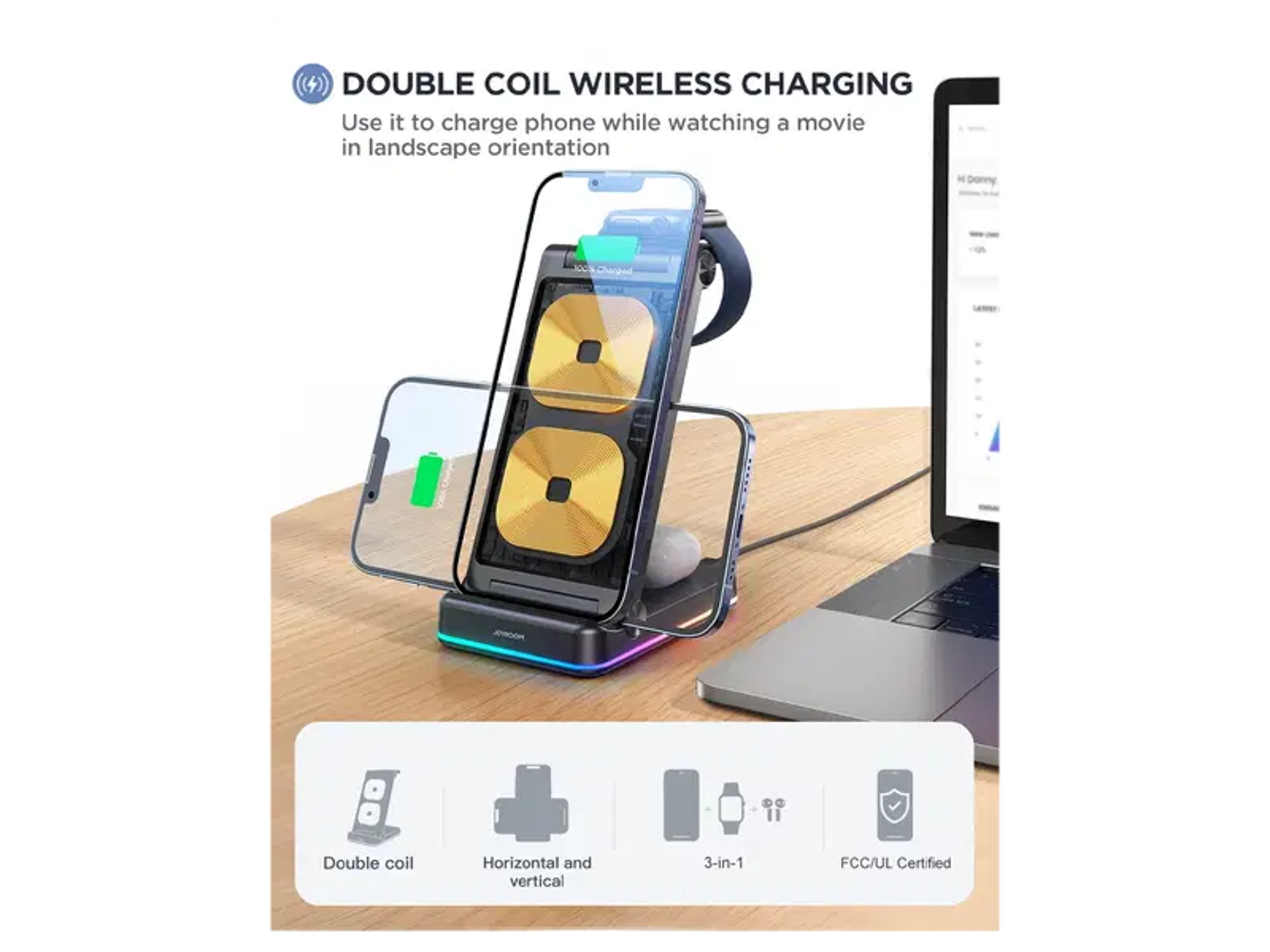 JoyRoom JR-WQN01 15W 3-in-1 Foldable Wireless Charging Station - Best Prices