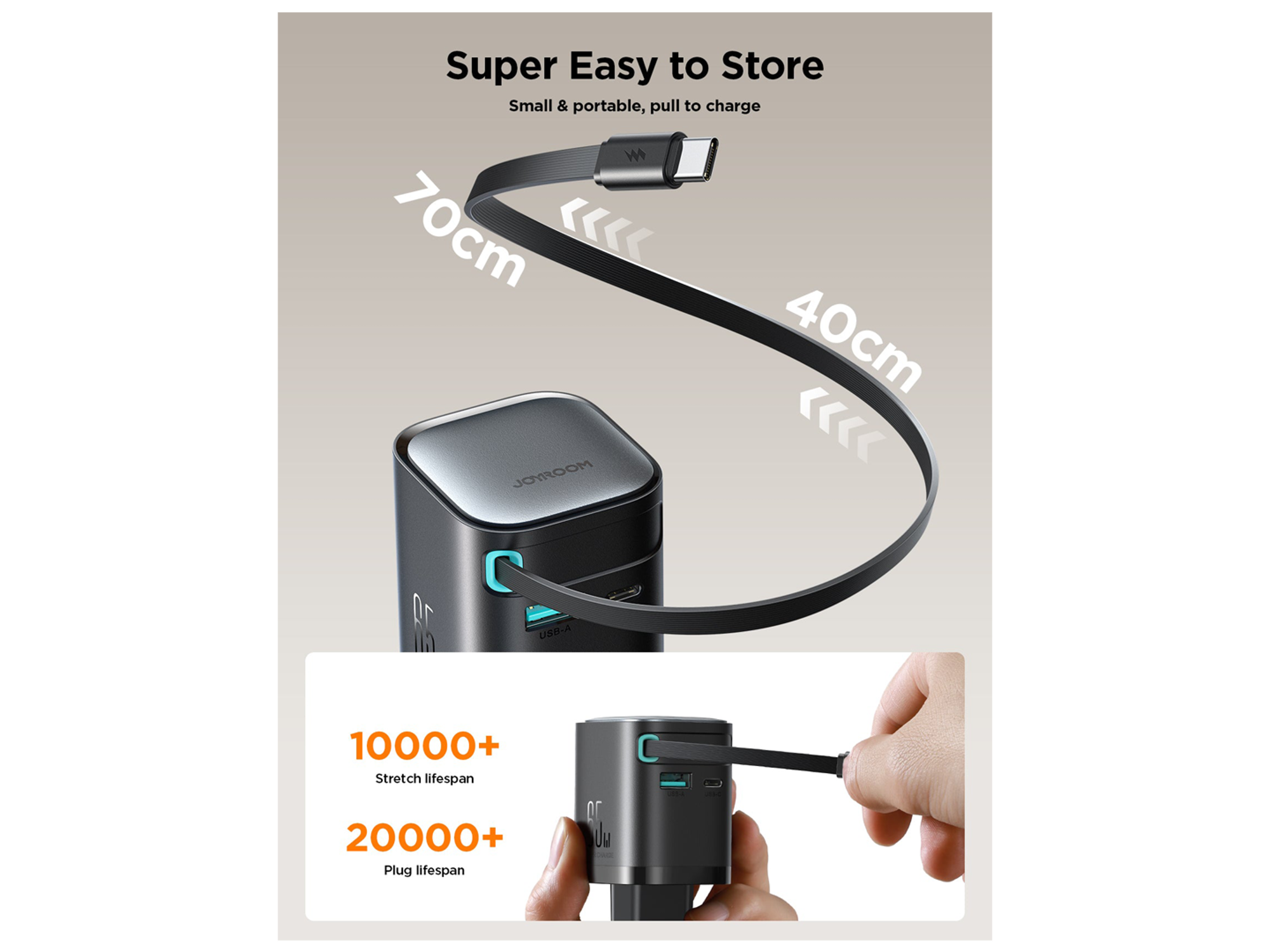 JoyRoom JR-TCL02 GaN 65W Charger with Retractable Cable - Best Prices