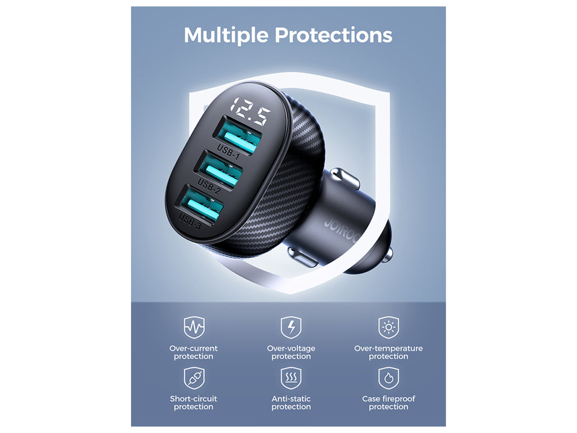 جوي رووم JR-CCD03 شاحن سيارة بشاشة رقمية 3.4 أمبير 3 منافذ USB - أفضل سعر