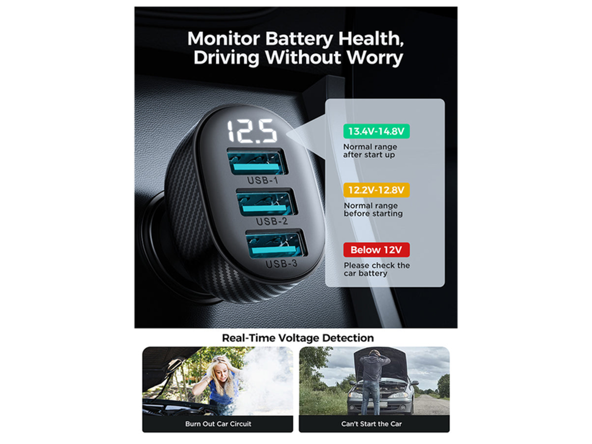 جوي رووم JR-CCD03 شاحن سيارة بشاشة رقمية 3.4 أمبير 3 منافذ USB - أفضل سعر
