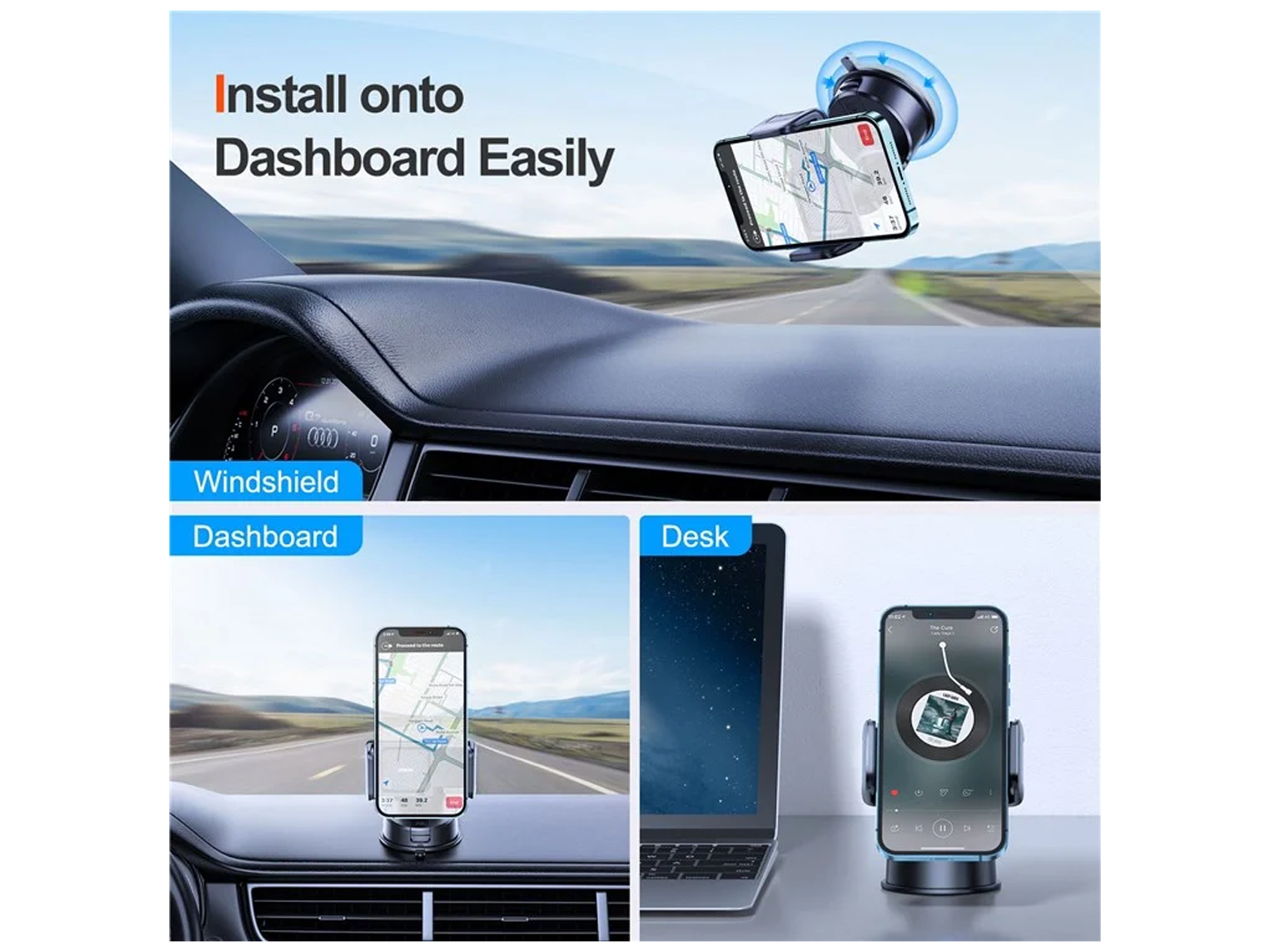 JoyRoom JR-ZS284 Universal Vehicle Dashboard Phone Holder 360-degree Rotating Car Cell Phone Mount Stand with Adjustable Clamp for Cars - Best Prices