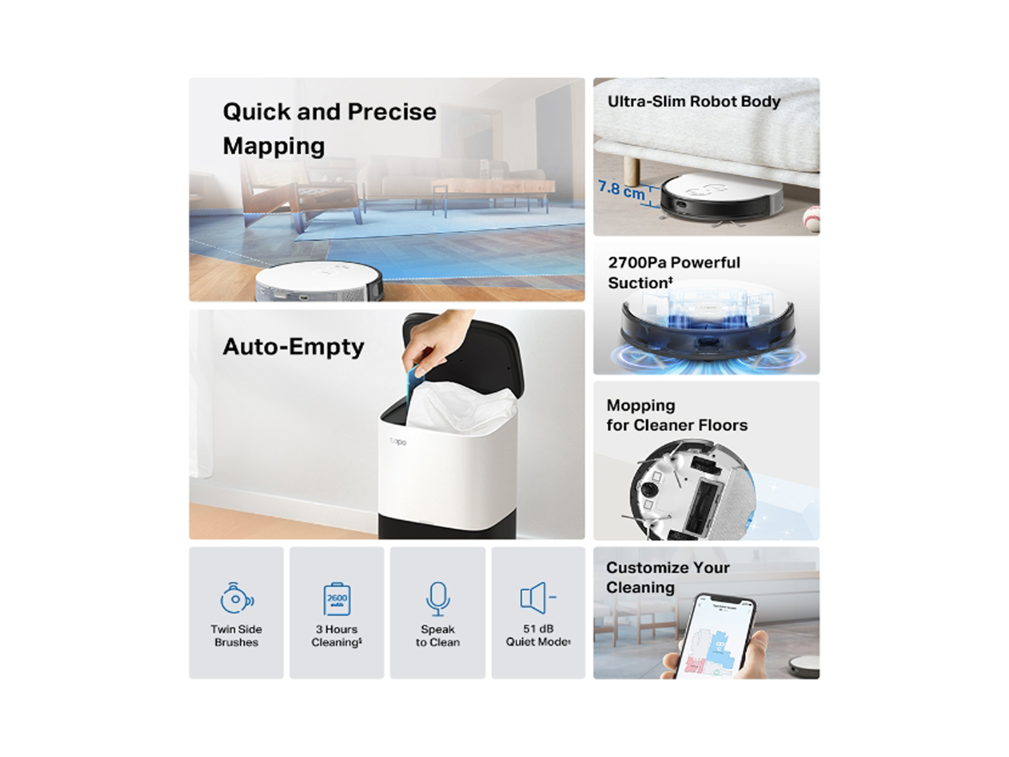 Tapo RV20 Mop Plus  MagSlim™ LiDAR Navigation Robot Vacuum  & Mop+ Smart Auto-Empty Dock - Best Prices