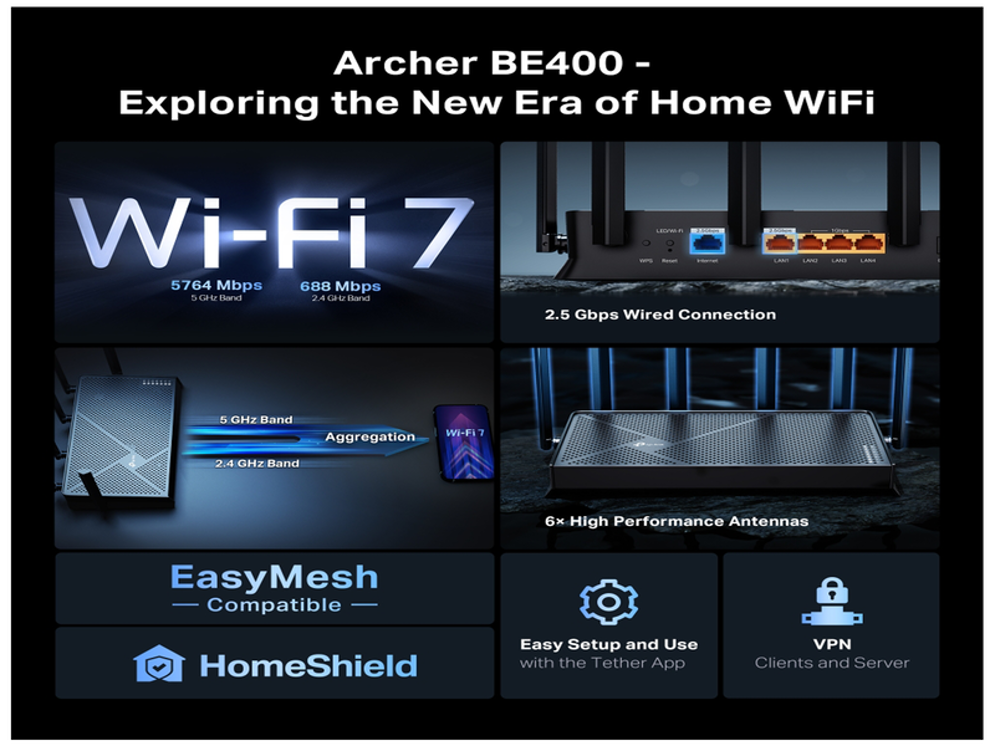 Tp-Link Archer BE400  BE6500 Dual-Band Wi-Fi 7 Router - Best Prices