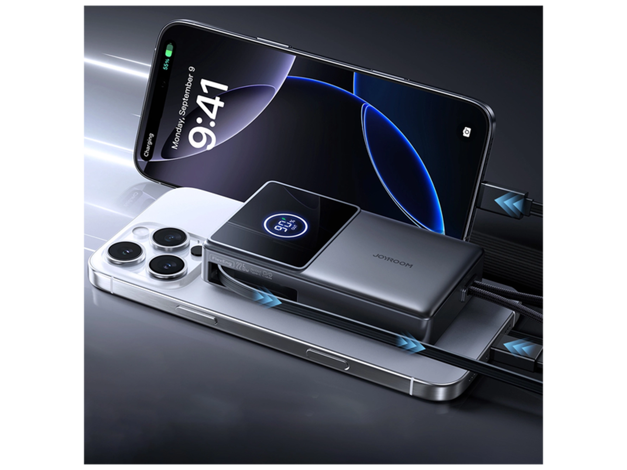 جوي روم JR-PR1 باور بانك سعة 10000 مللي أمبير/ساعة وقوة 22.5 واط مع كيبل USB-C مدمج قابل للسحب - أفضل سعر