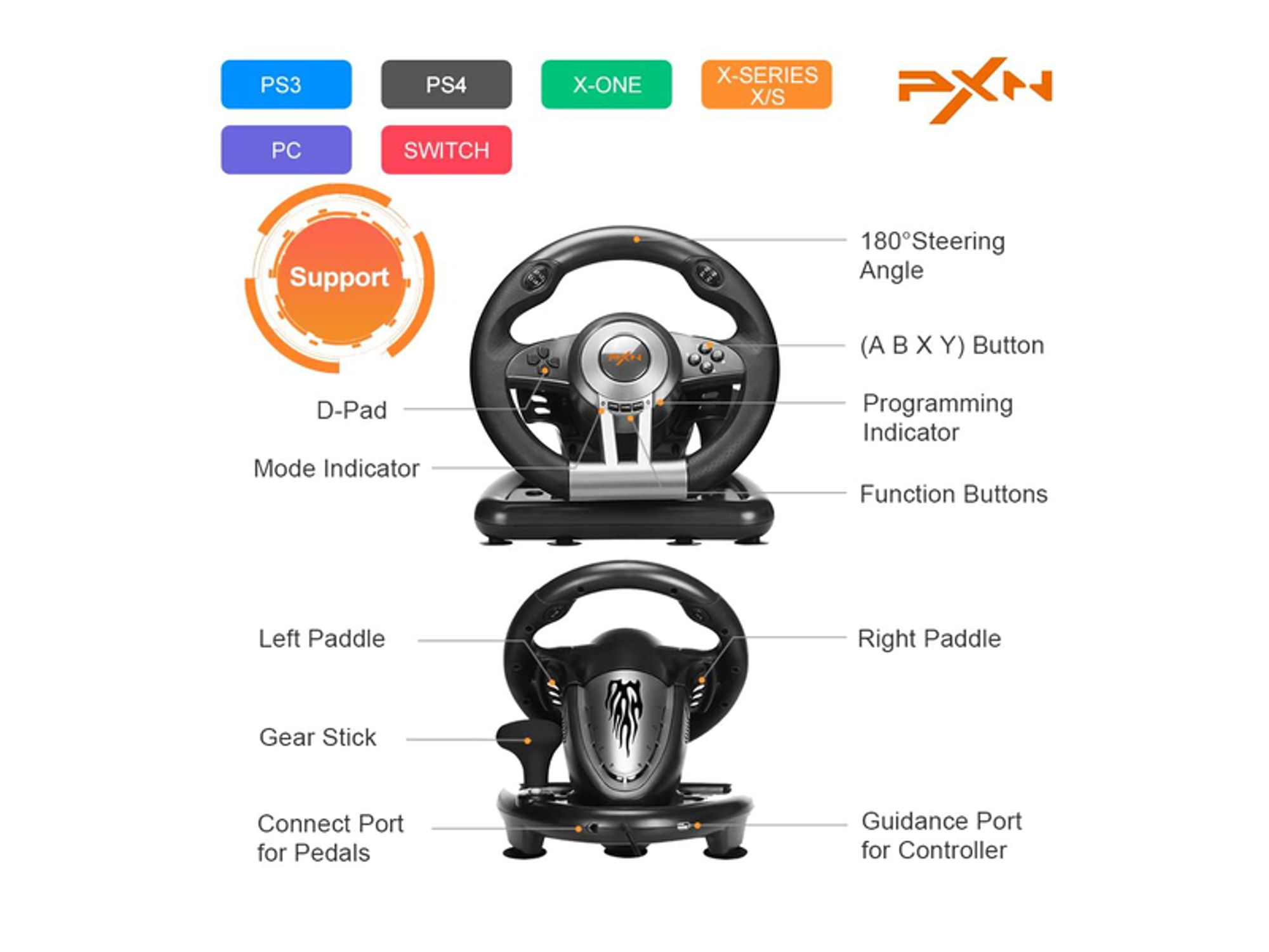 PXN PC V3 PRO Racing Wheel 180 Degree Universal - Best Prices