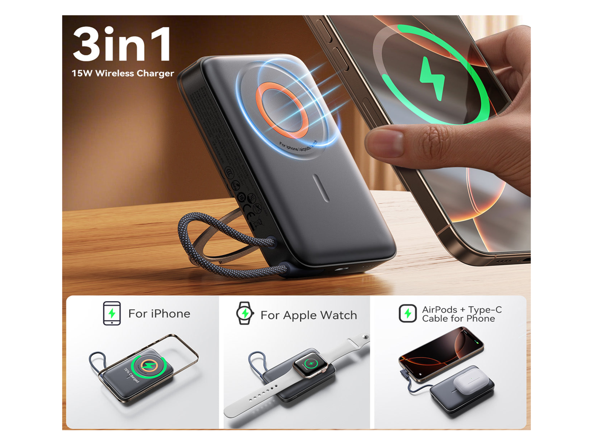 JoyRoom JR-PBM02 22.5W 3in1 magnetic mobile power bank 10000mAh black - Best Prices