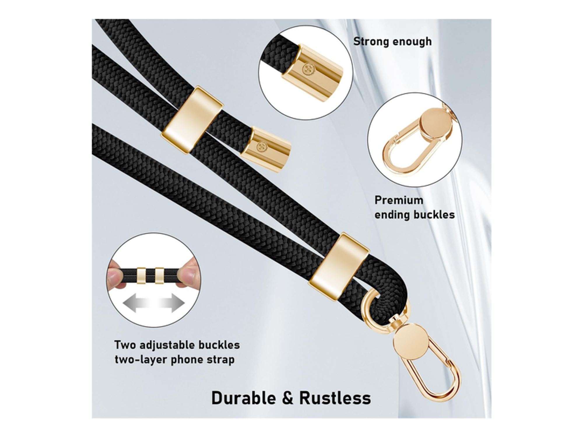 LEEU DESIGN 160cm Crossbody Phone Lanyard 6mm Polyester Adjustable Neck Strap with Gold Tether Tab - Best Prices