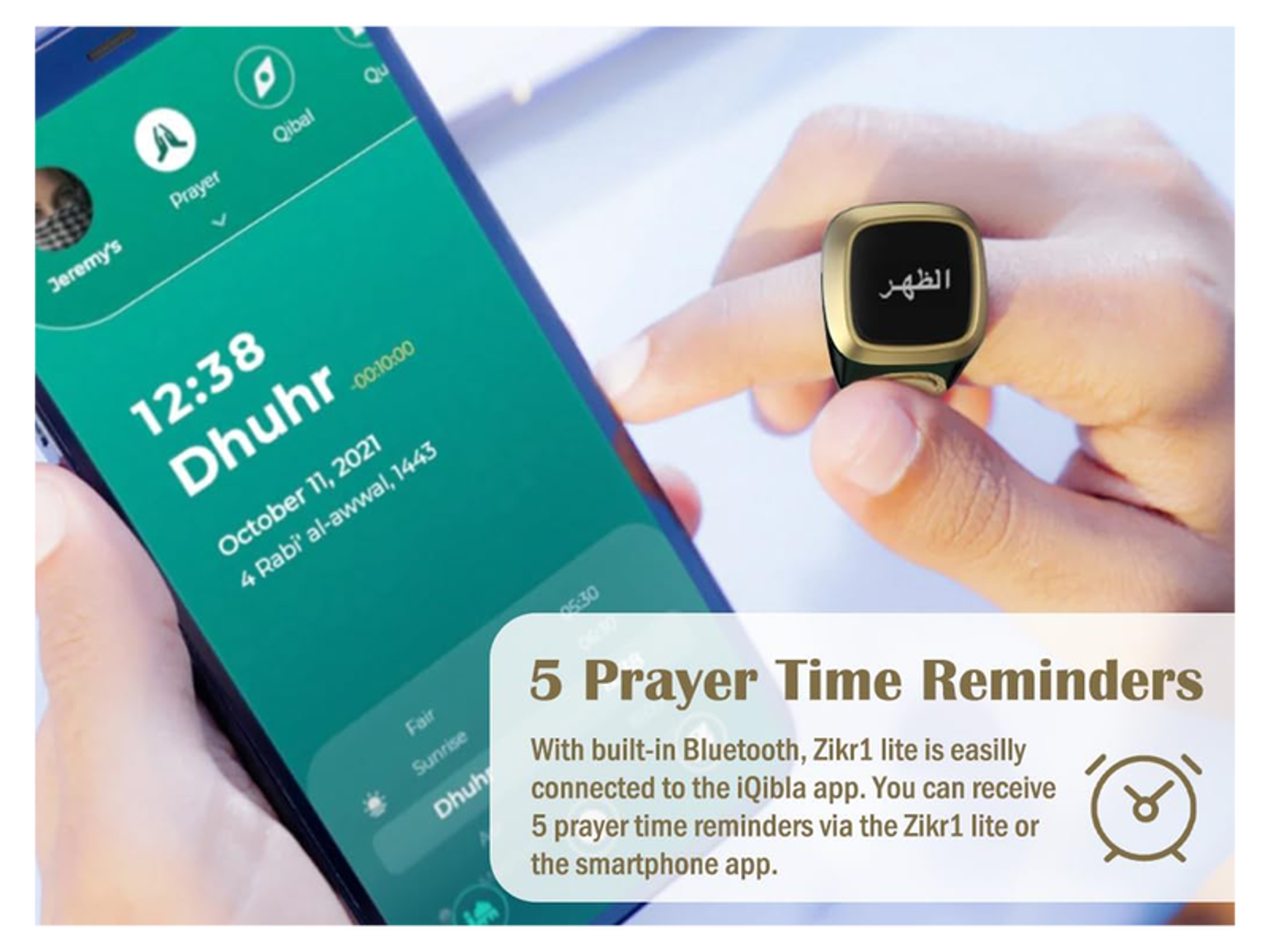 IQibla Smart Zikr Ring Waterproof Digital Counter & Vibration Reminder Azan Alarm Clock - Best Prices