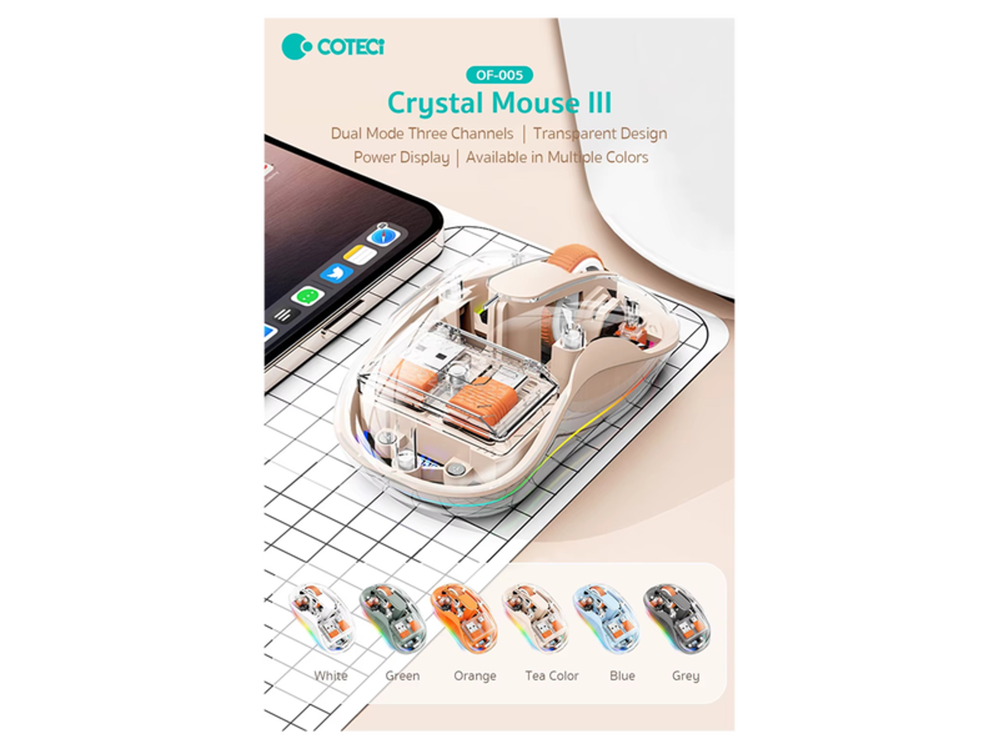 Coteci Dual Receiver Crystal Mouse with USB-A&USB-C - Best Prices