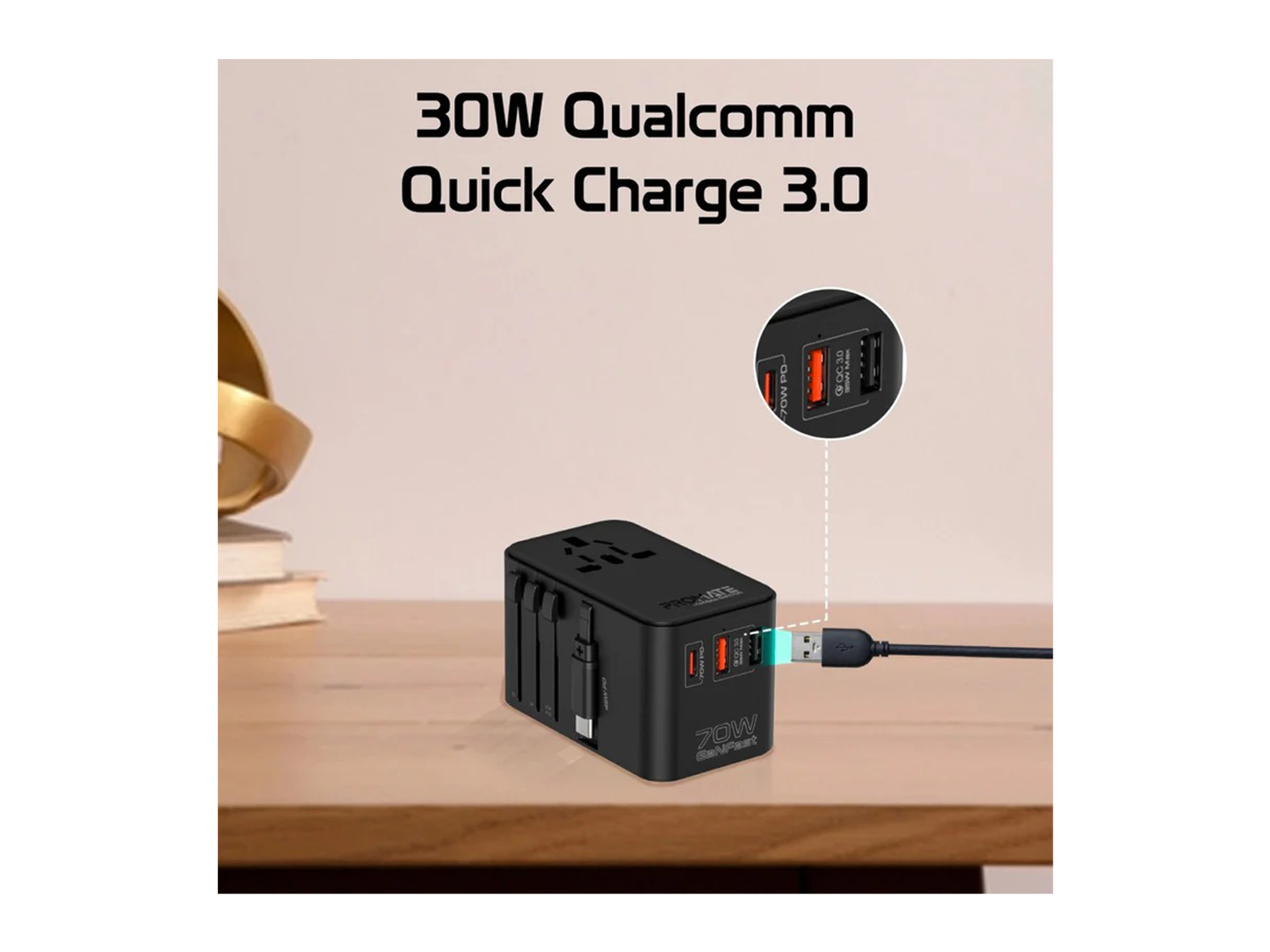 Coteci 70W GaN Universal Travel Charger With Type-C Retractable - Best Prices