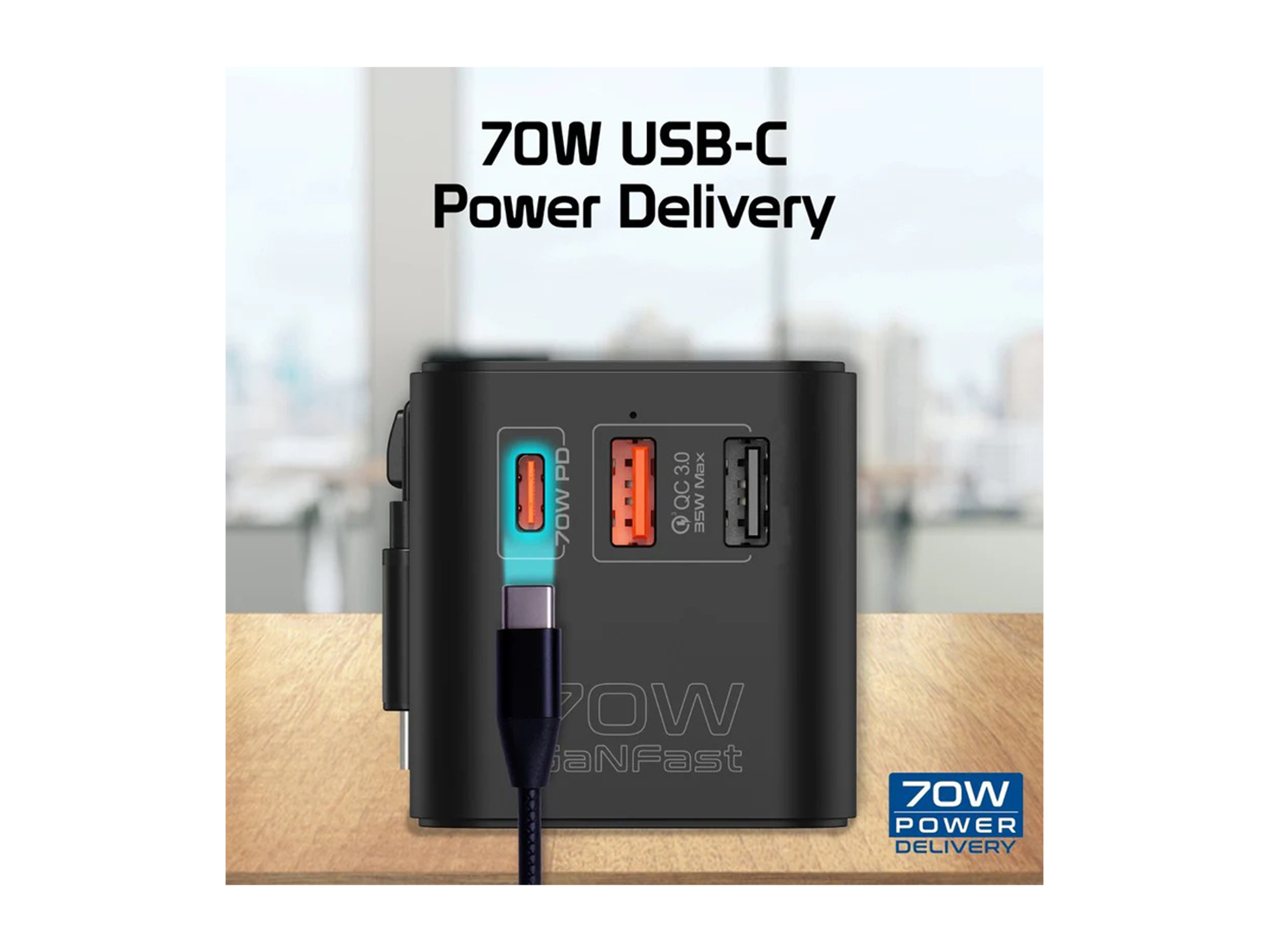 Coteci 70W GaN Universal Travel Charger With Type-C Retractable - Best Prices