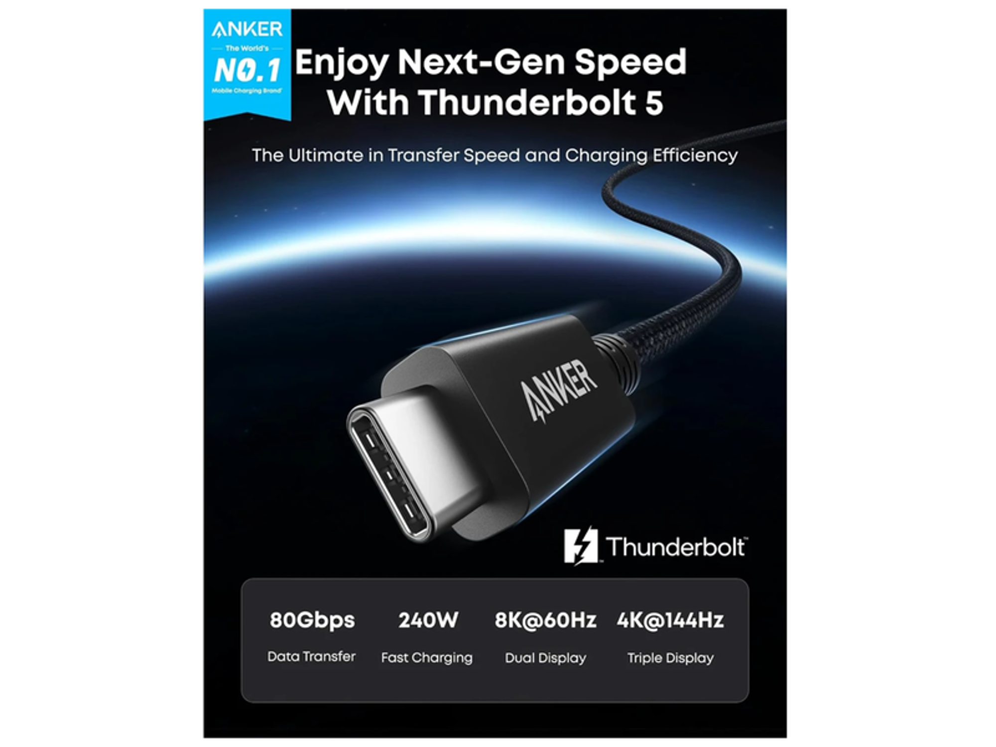 Anker Prime Thunderbolt 5 Cable (3.3 ft/1.7 ft, 80Gbps, 240W) - Best Prices