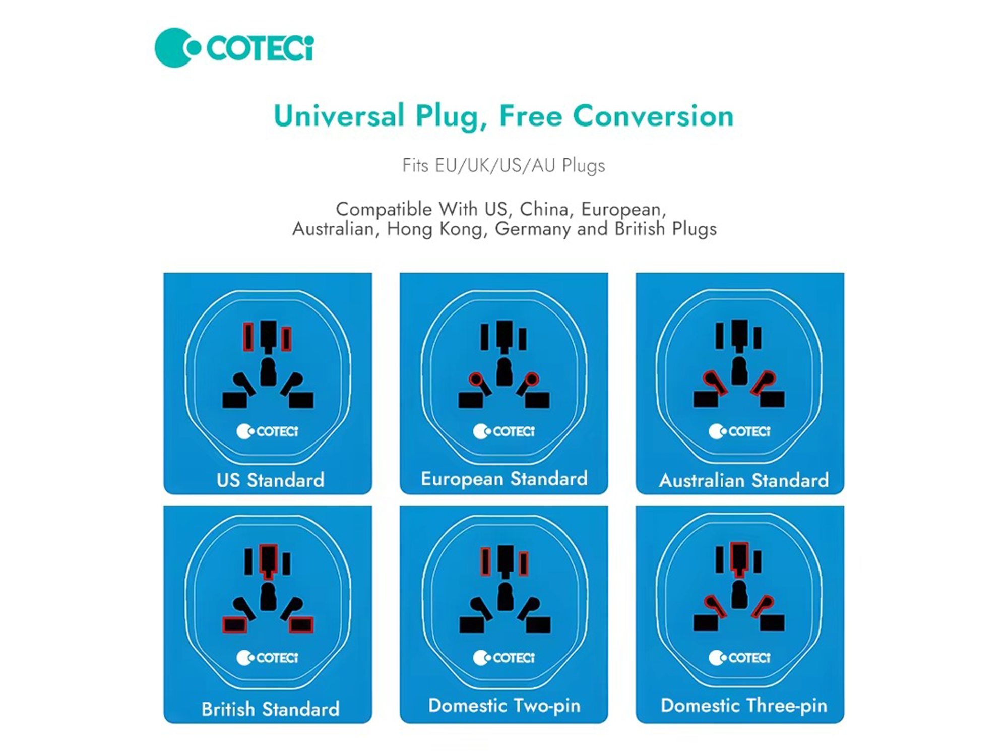 COTECi Euro Adapter 250v Adaptor European Universal World Charger Power International Travel EU UK US Plug Adapter - Best Prices