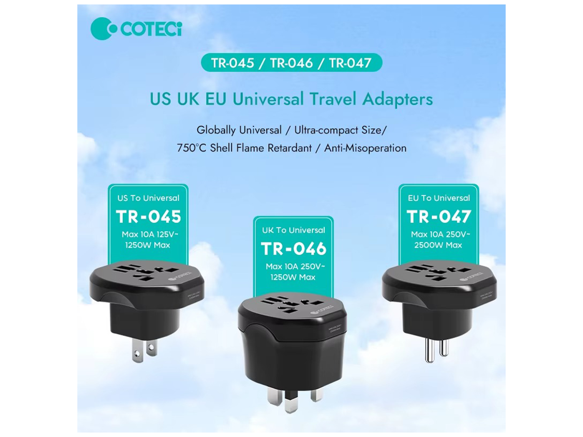 COTECi Euro Adapter 250v Adaptor European Universal World Charger Power International Travel EU UK US Plug Adapter - Best Prices